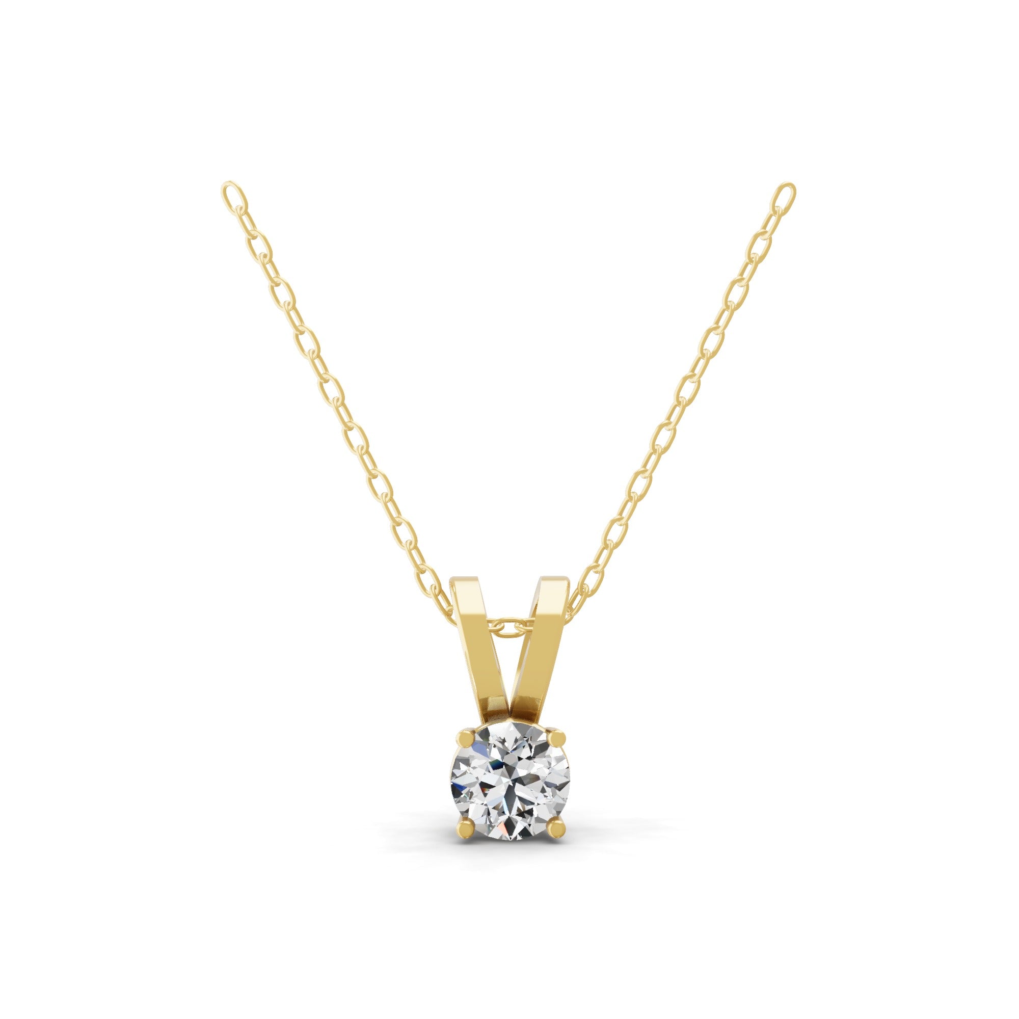 Solitaire 1.00Ct Round Cut Lab Grown Diamond Pendant 14K Fine Gold Necklace