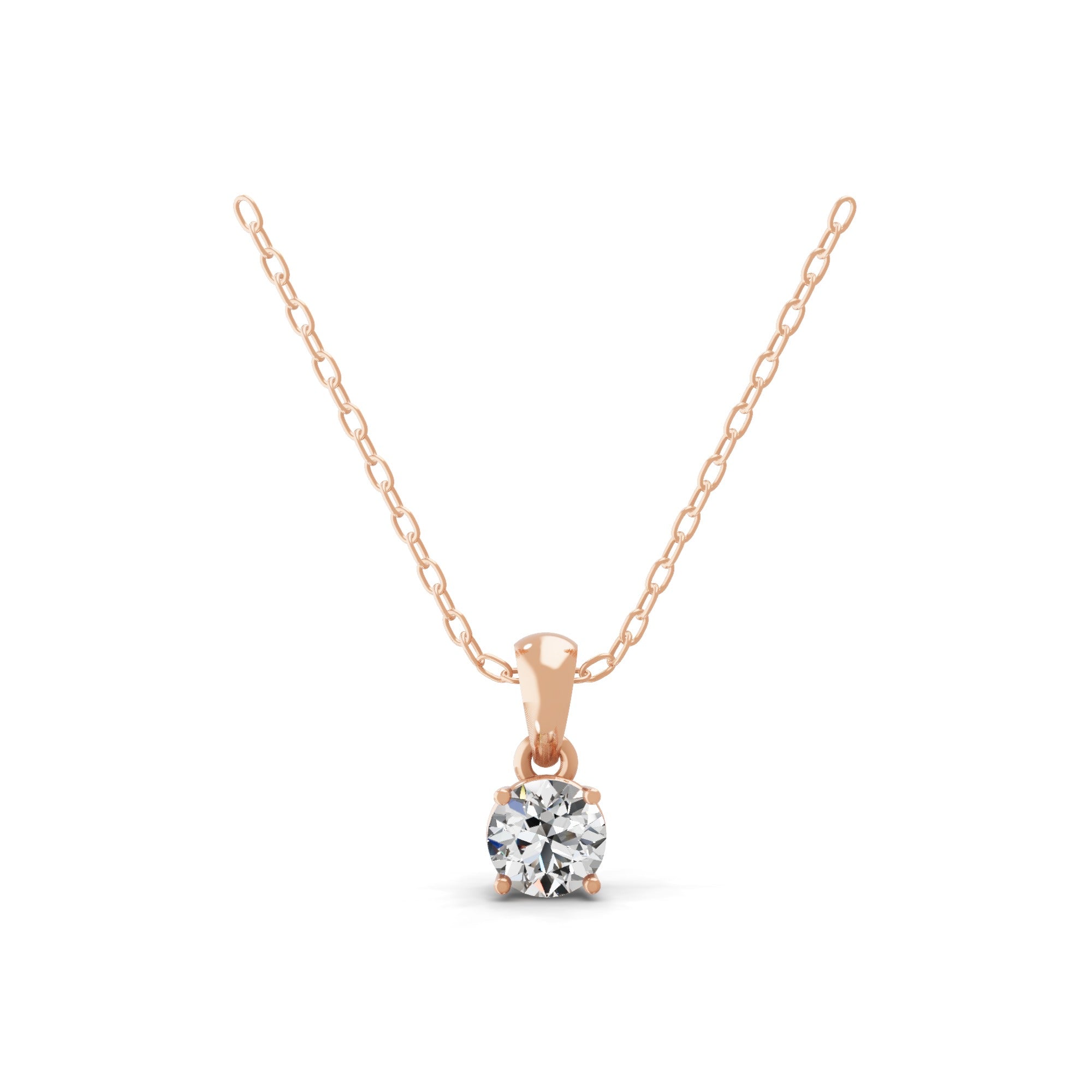 14K Fine Gold Solitaire Lab Grown Round Diamond Pendant Necklace 0.76Ct