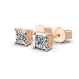 0.50Ct Lab Grown Diamond Square Cut Solitaire Stud Earrings 14K Fine Gold