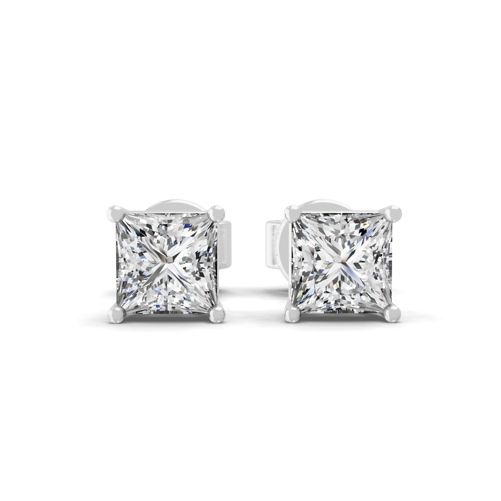 0.50Ct Lab Grown Diamond Square Cut Solitaire Stud Earrings 14K Fine Gold