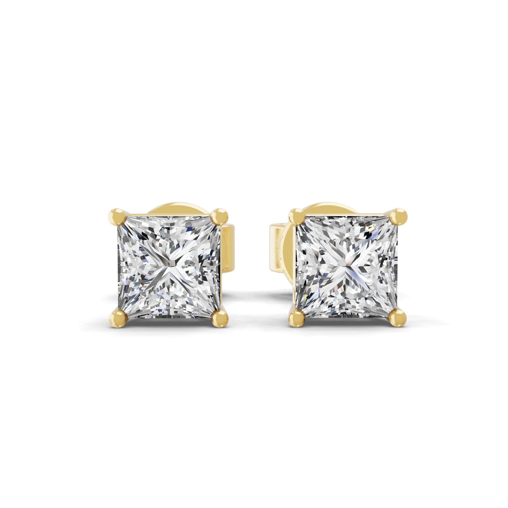 0.50Ct Lab Grown Diamond Square Cut Solitaire Stud Earrings 14K Fine Gold