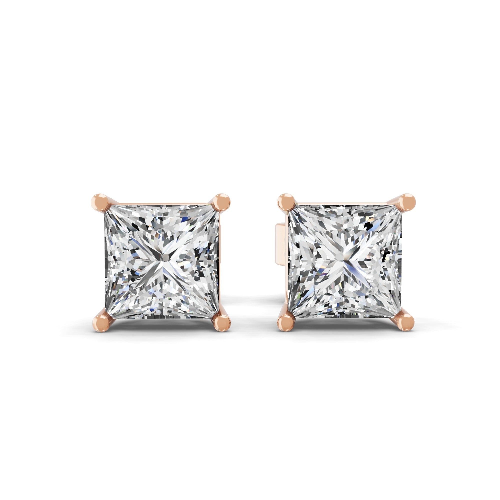 Square Cut 1.00Ct Solitaire Stud Earrings Lab Grown Diamond 14K Fine Gold