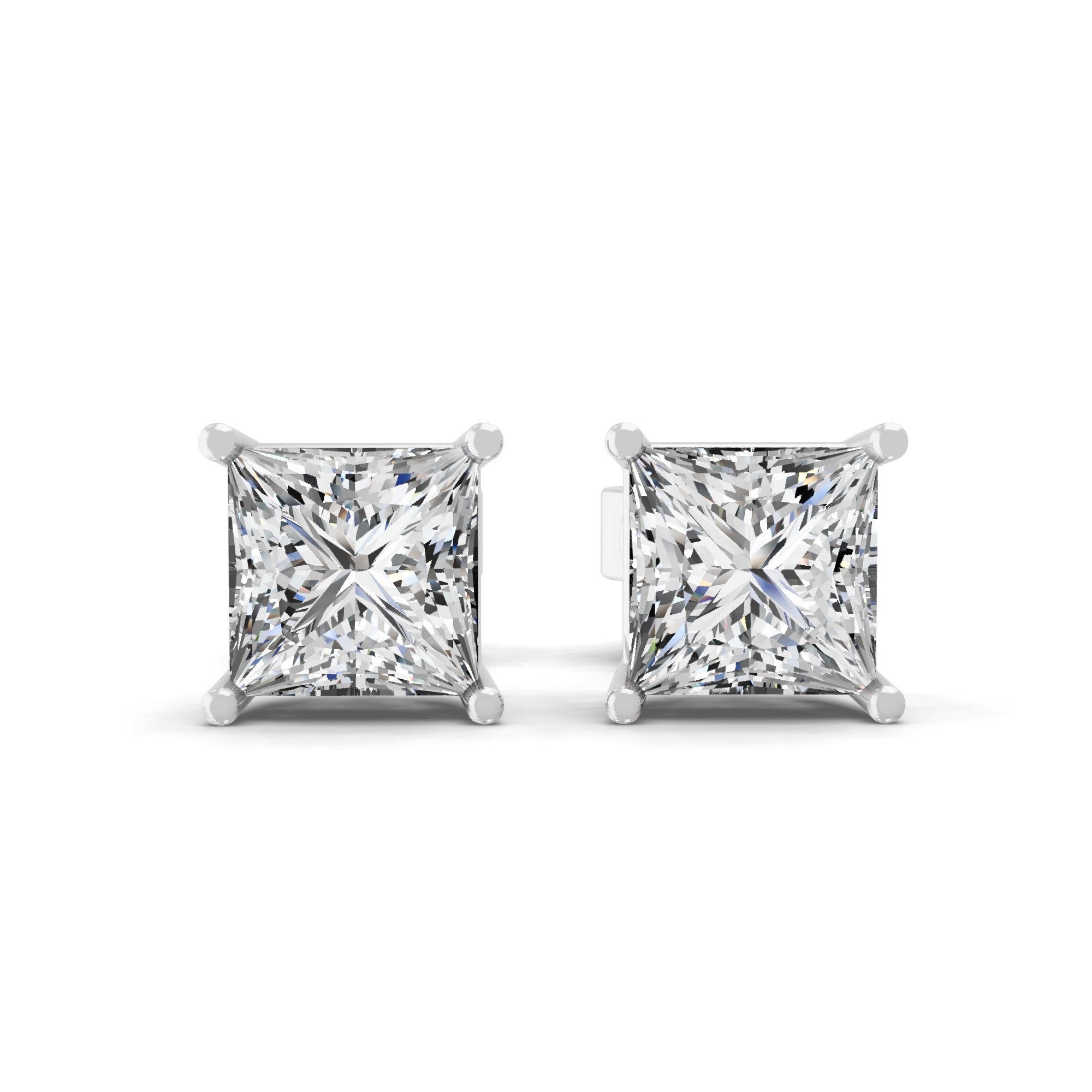 Square Cut 1.00Ct Solitaire Stud Earrings Lab Grown Diamond 14K Fine Gold