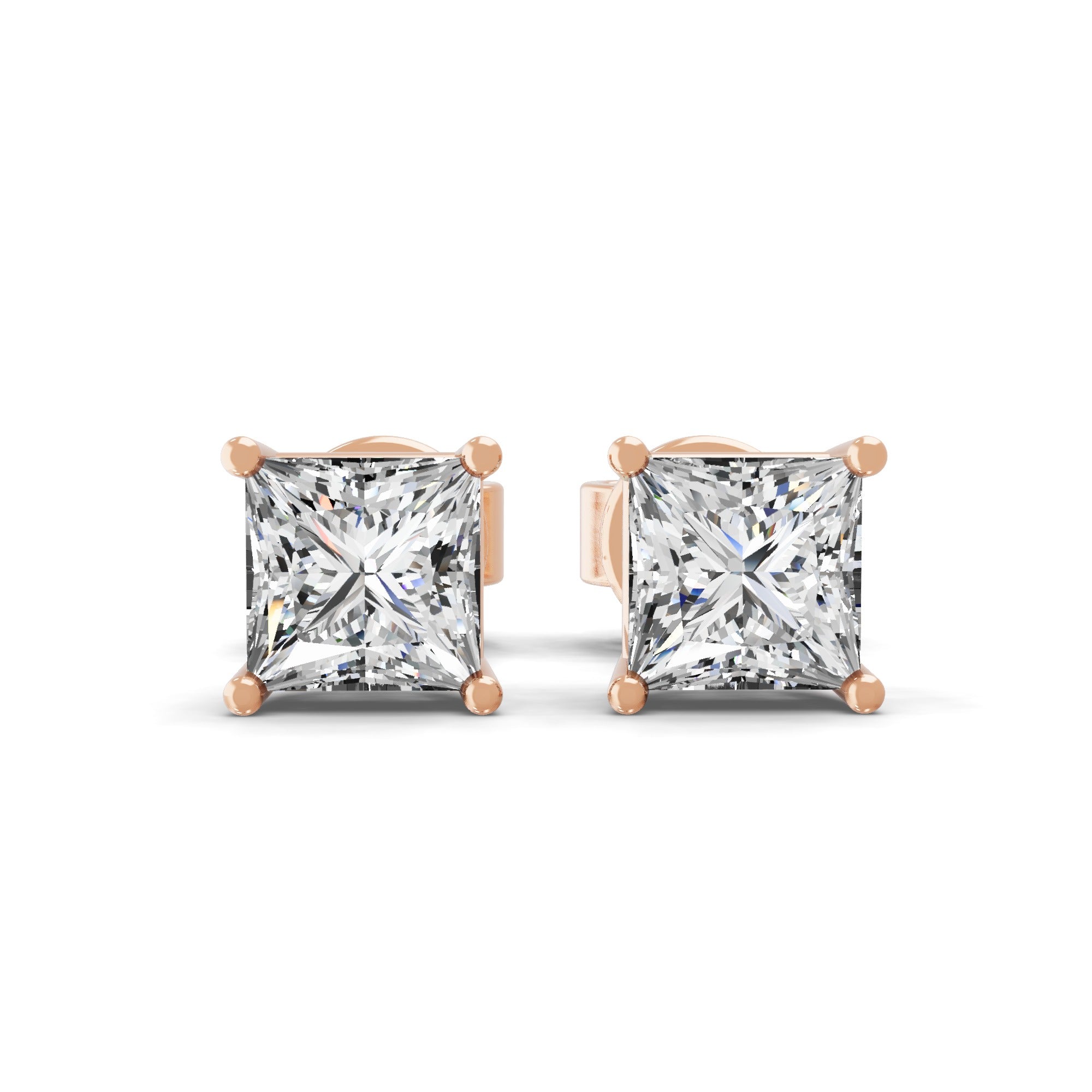 Solitaire Square Lab Grown Diamond 14K Fine Gold Stud Earrings 0.56Ct