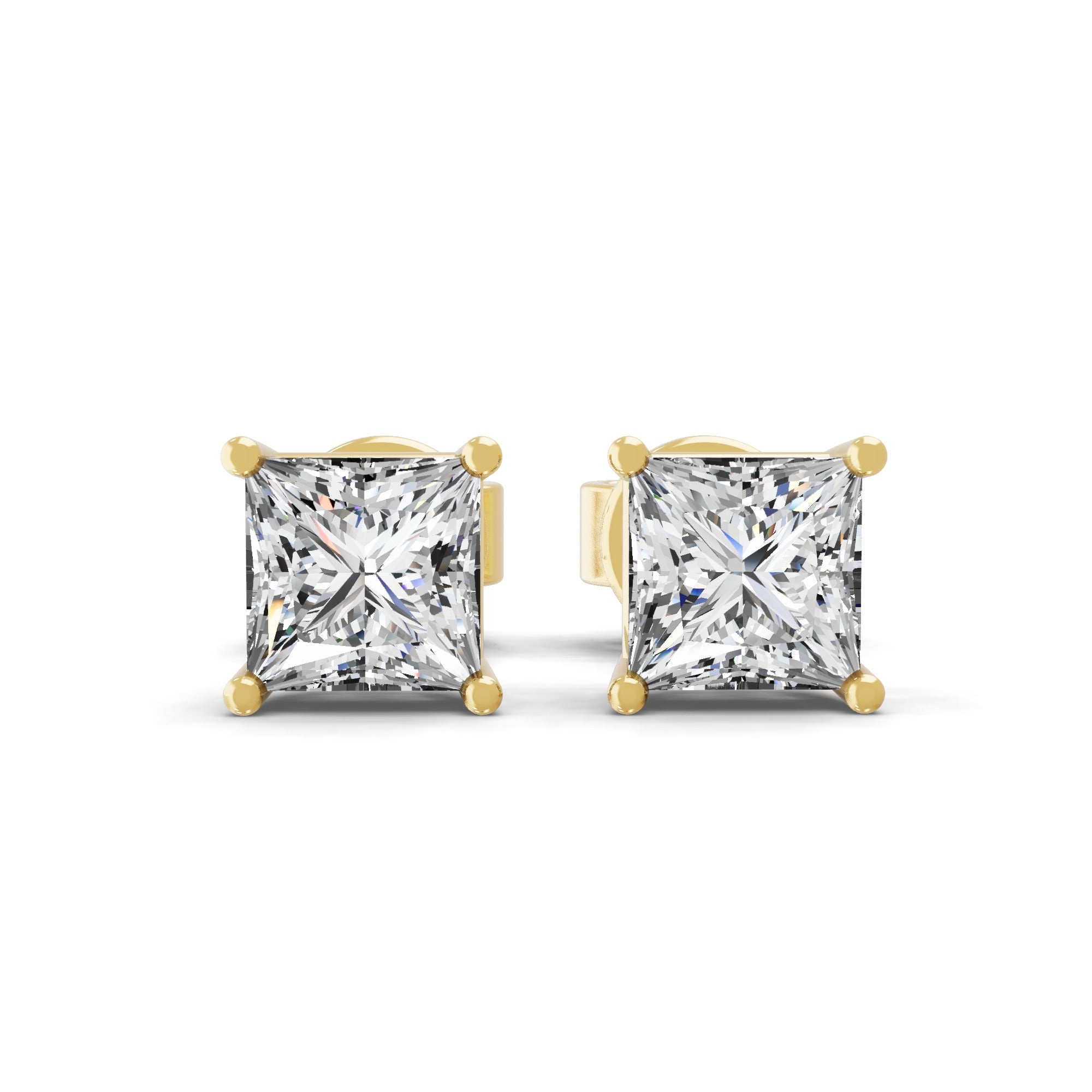 Solitaire Square Lab Grown Diamond 14K Fine Gold Stud Earrings 0.56Ct