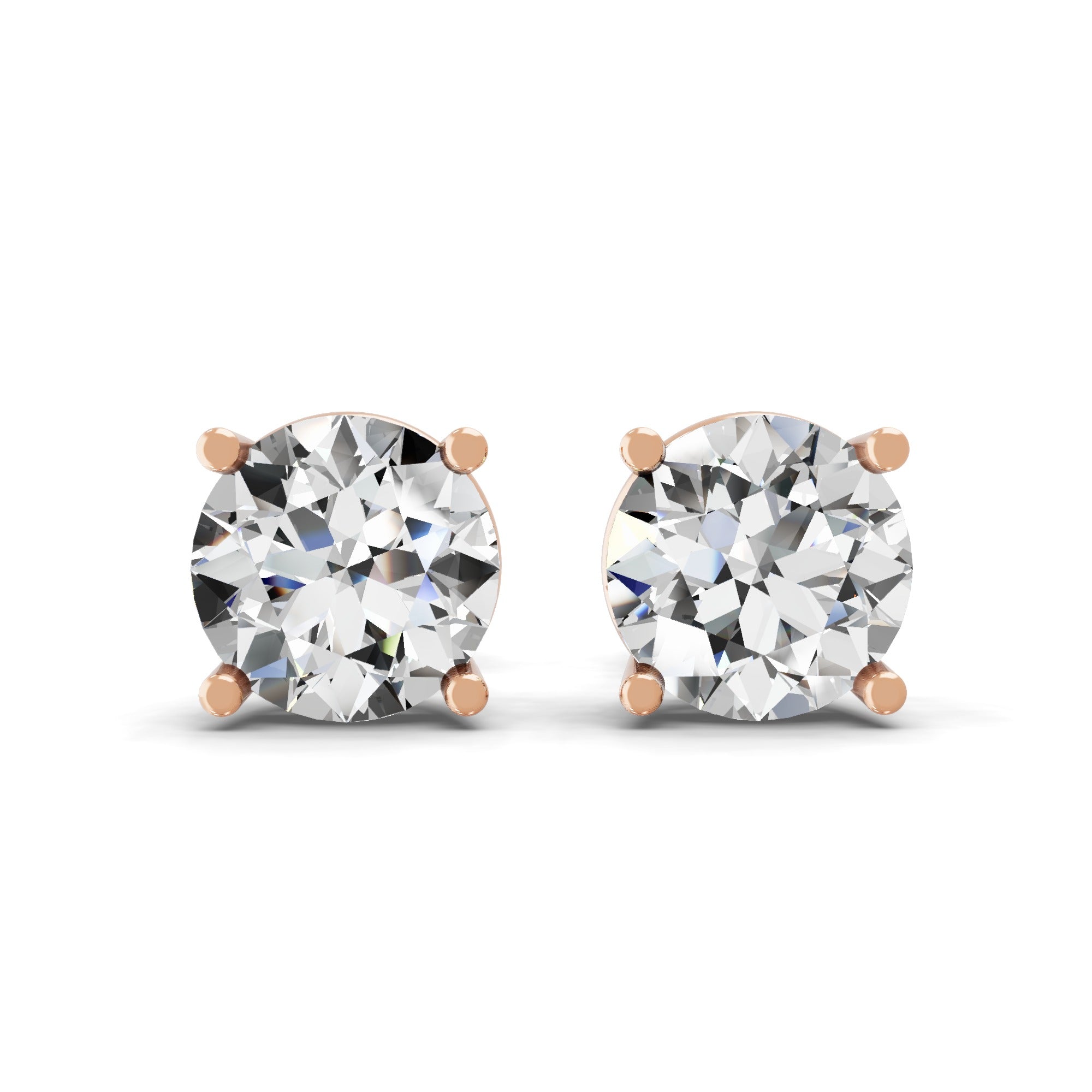 Solitaire Round Lab Grown Diamond 14K Fine Gold Stud Earrings 1.84Ct
