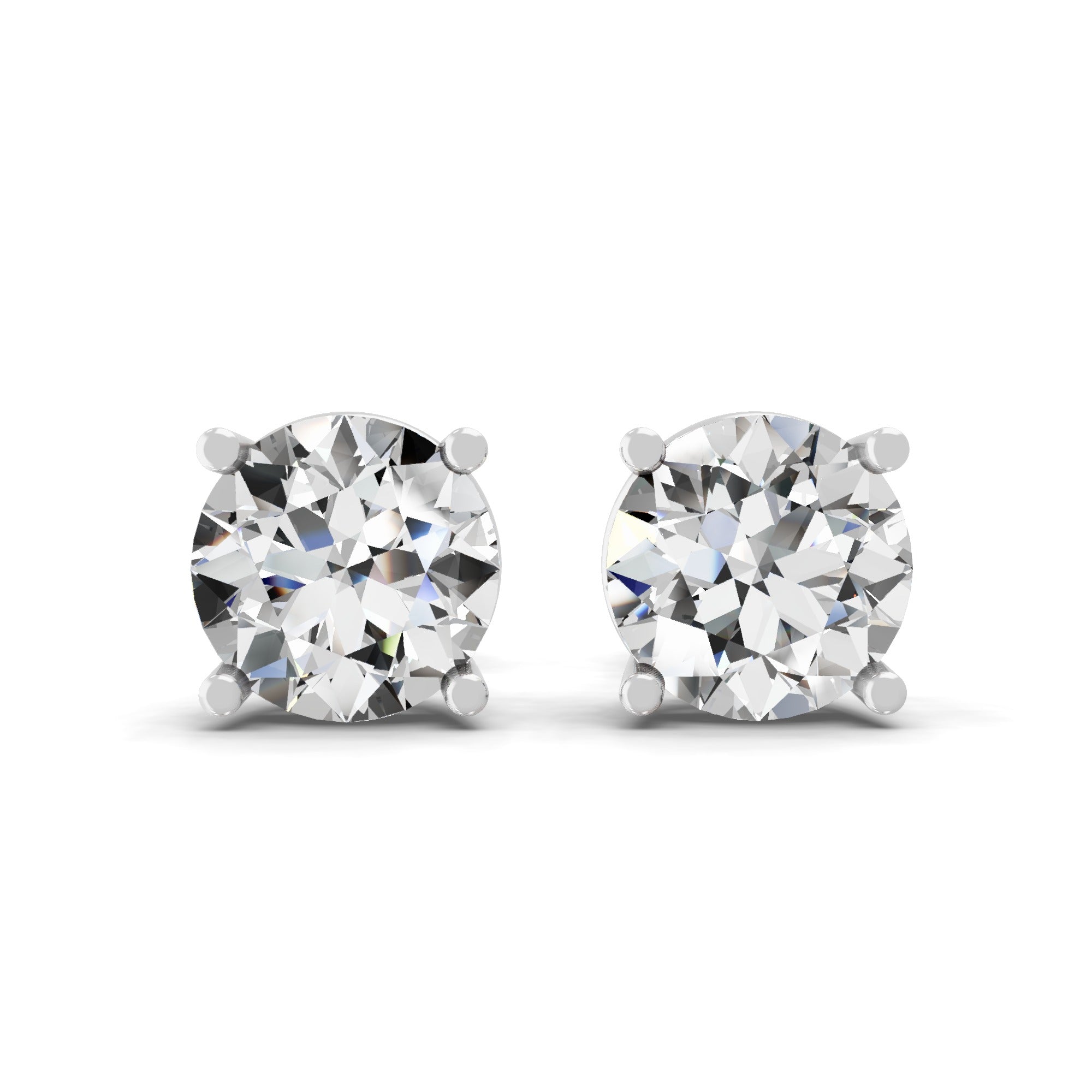 Solitaire Round Lab Grown Diamond 14K Fine Gold Stud Earrings 1.84Ct