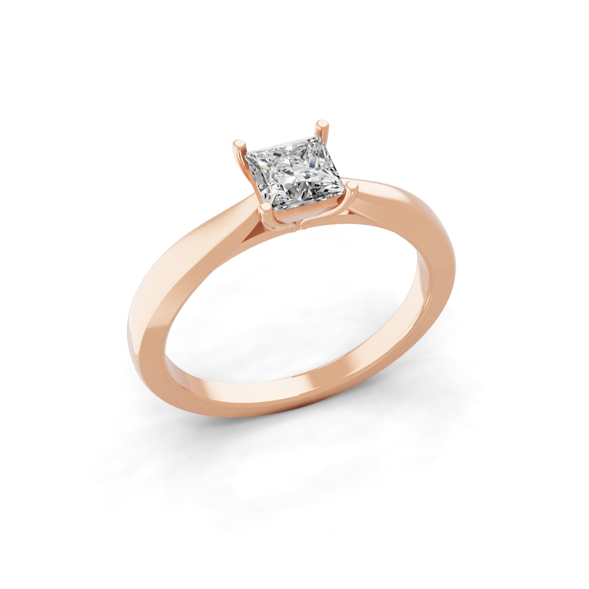 Square Solitaire 14K Fine Gold Lab Grown Diamond Ring 0.50Ct