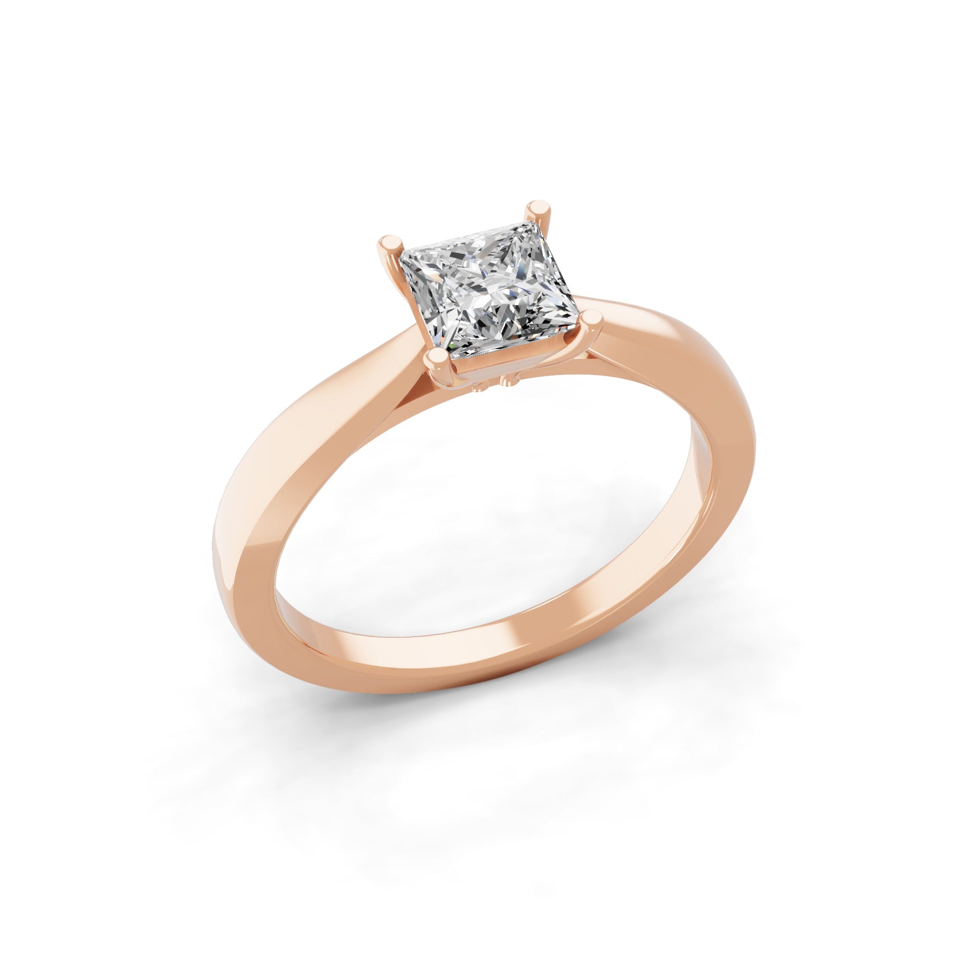 Lab Grown Square Cut Diamond 0.75Ct Solitaire 14K Fine Gold Ring