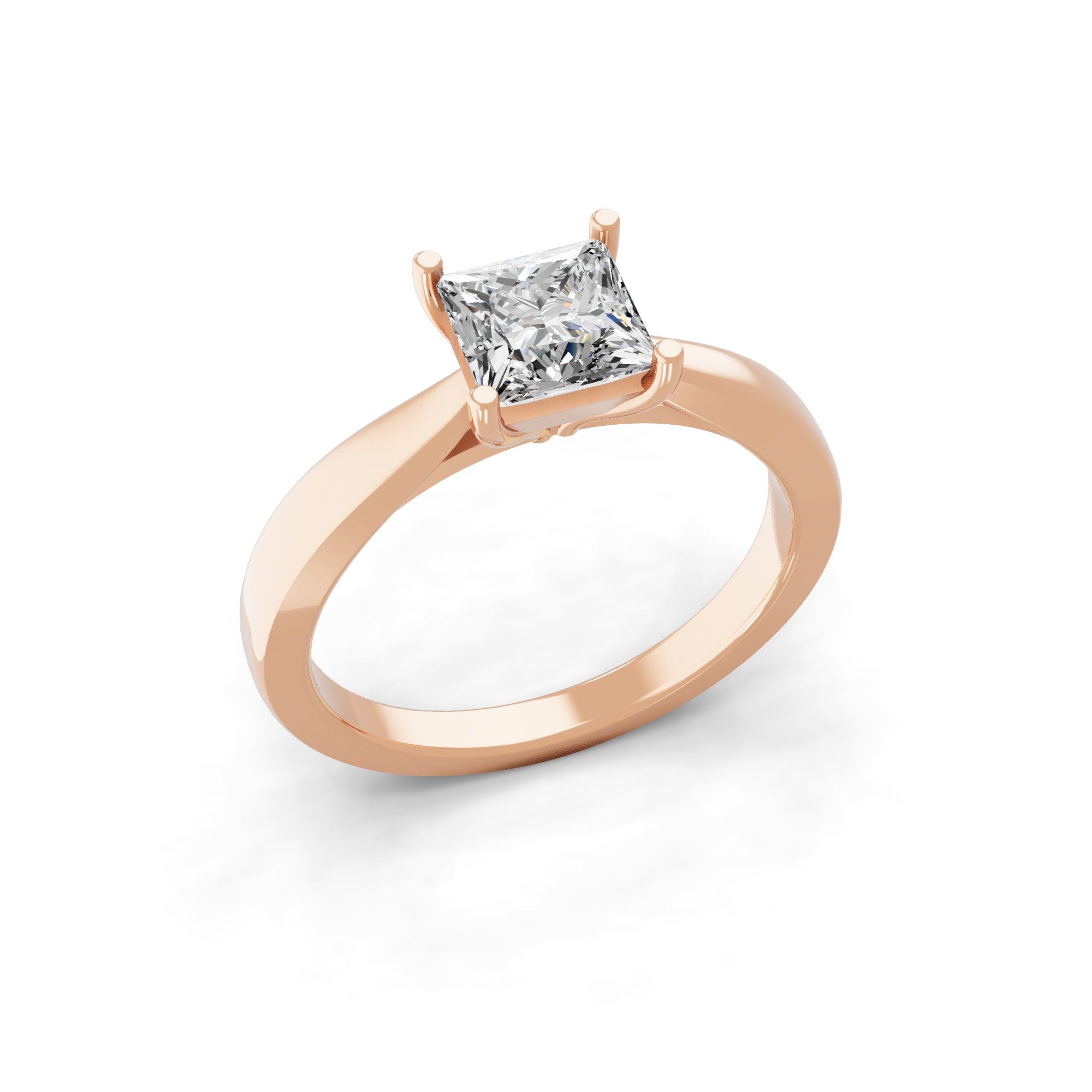 14K Fine Gold Square Solitaire Ring Lab Grown Diamond 1.00Ct