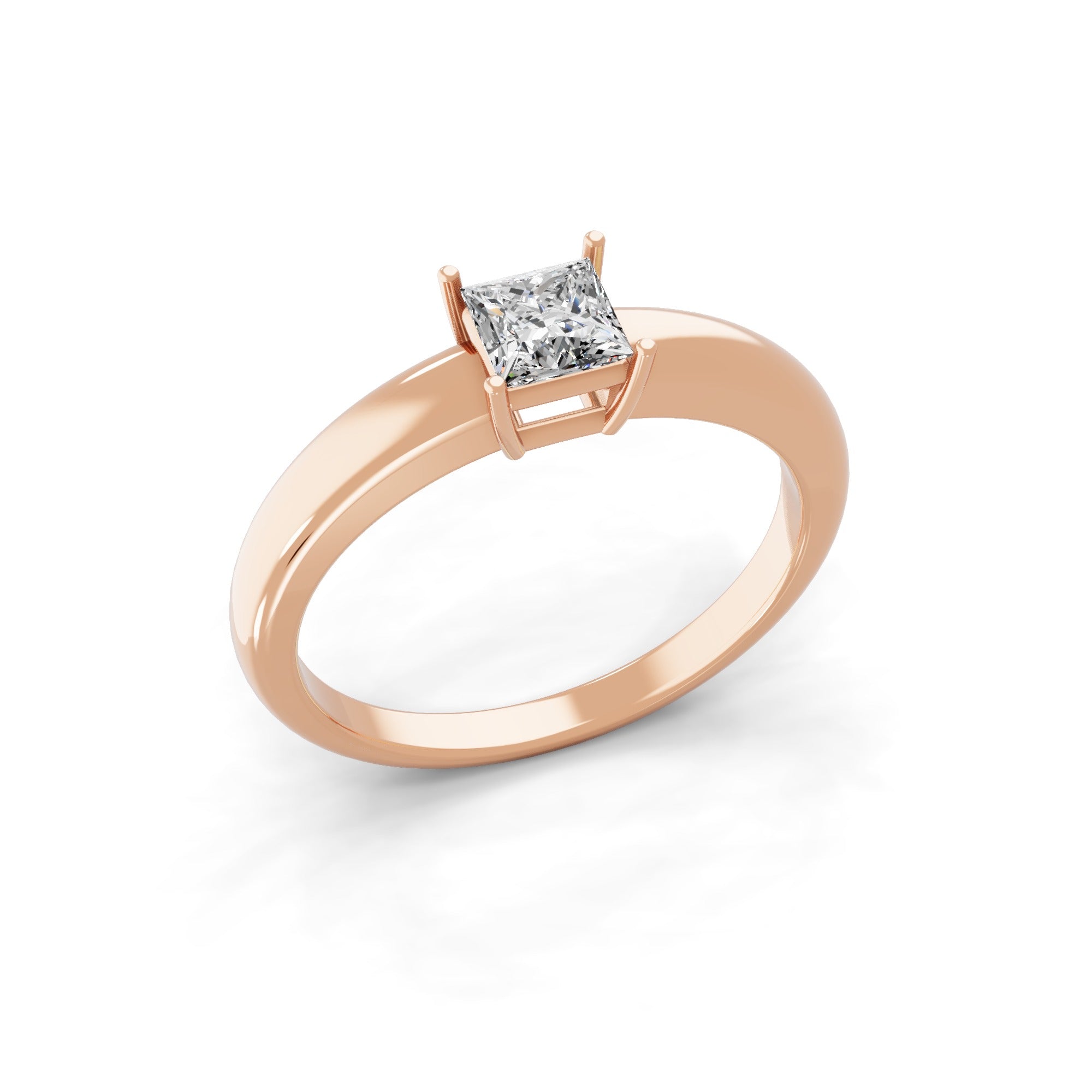 Solitaire Lab Grown Square Cut Diamond Ring 0.40Ct 14K Fine Gold