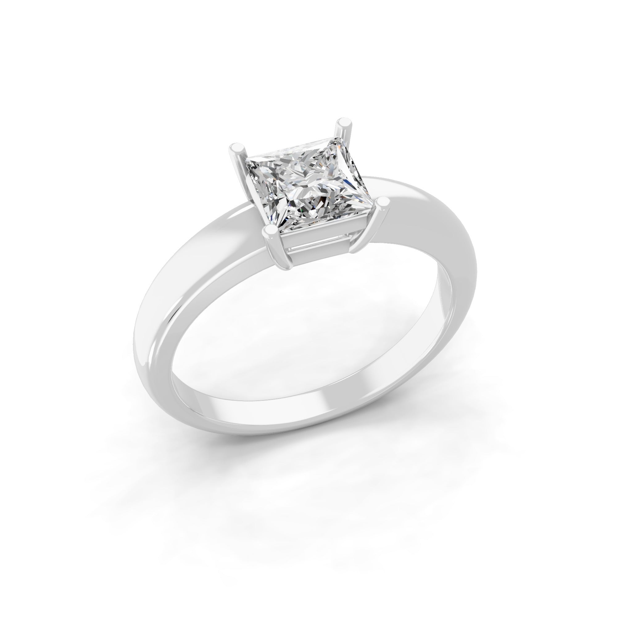 Lab Grown Square Cut Diamond 1.00Ct Solitaire 14K Fine Gold Ring