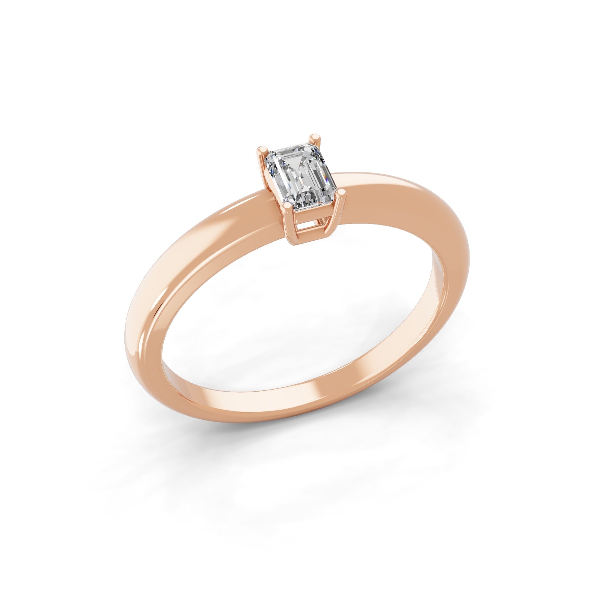 Emerald Cut Solitaire 14K Fine Gold Lab Grown Diamond Ring 0.22Ct