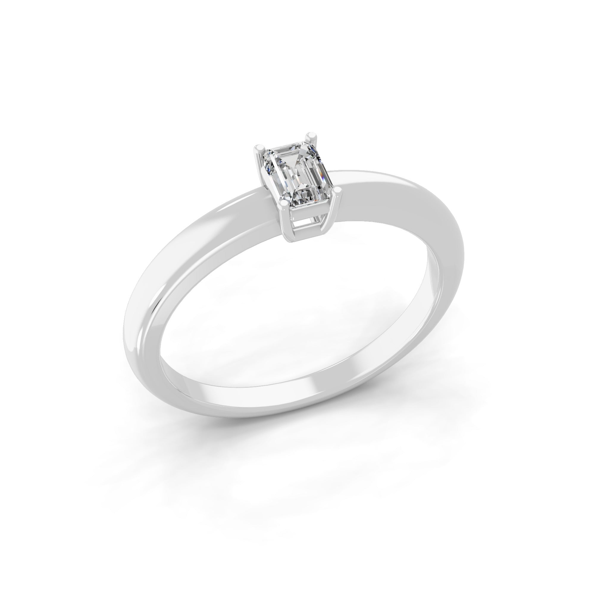 Emerald Cut Solitaire 14K Fine Gold Lab Grown Diamond Ring 0.22Ct