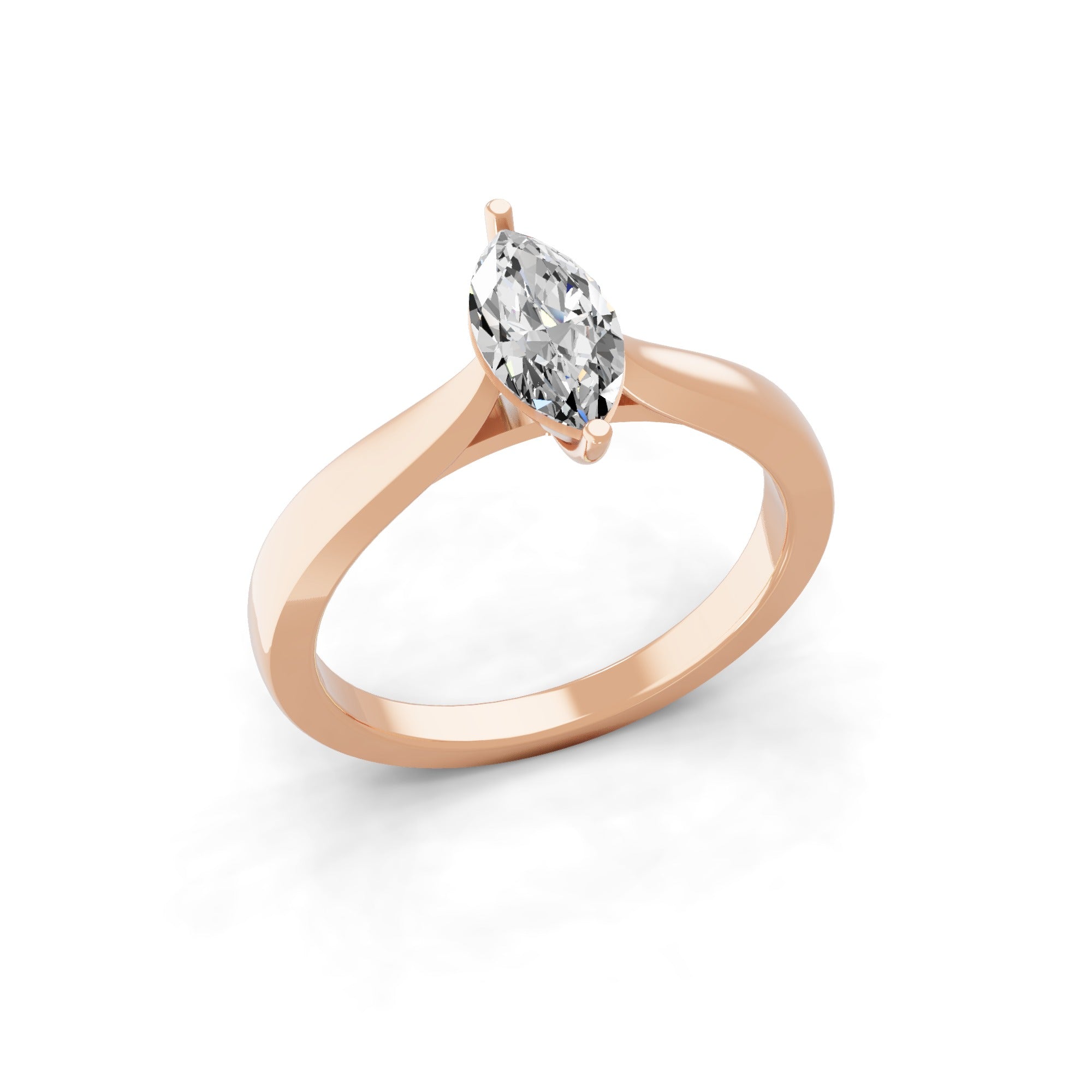 Lab Grown Marquise Cut Diamond 0.75Ct Solitaire 14K Fine Gold Ring