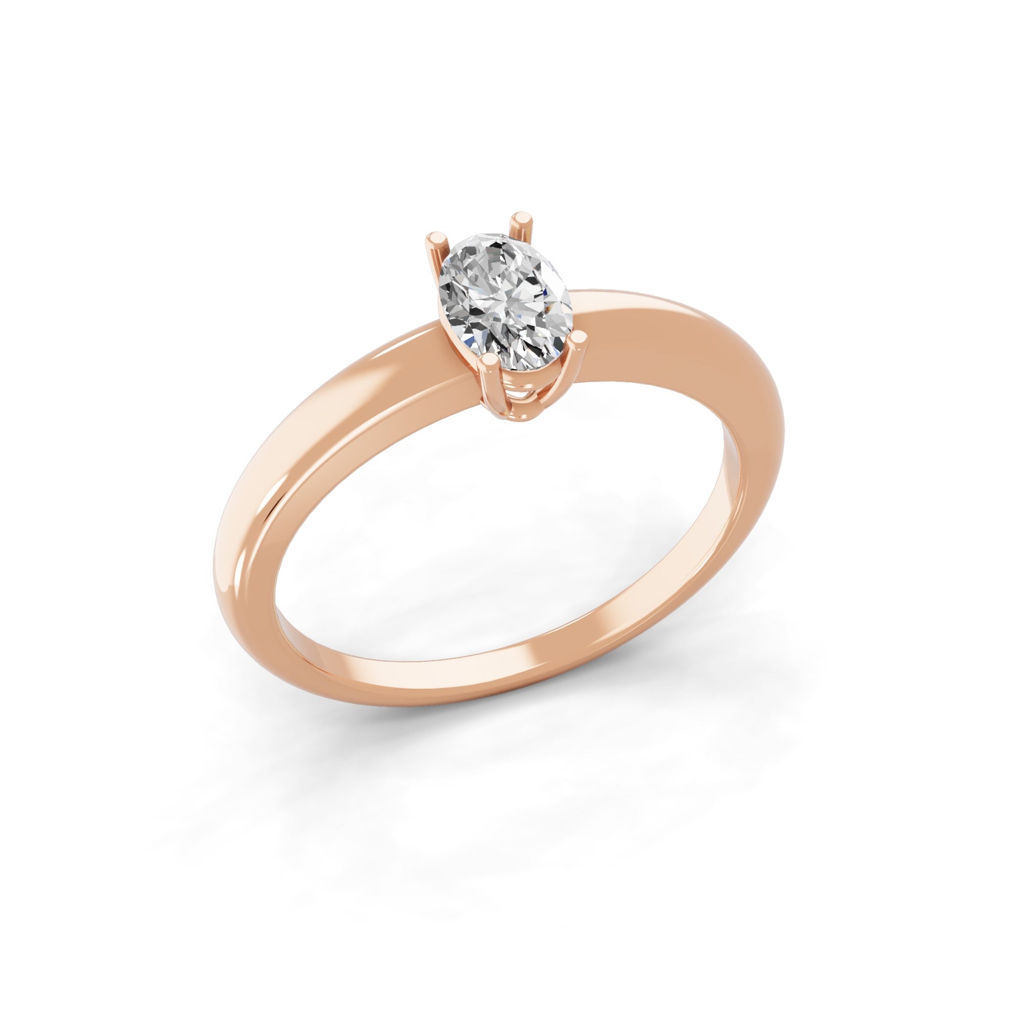 14K Fine Gold Oval Solitaire Ring Lab Grown Diamond 0.50Ct