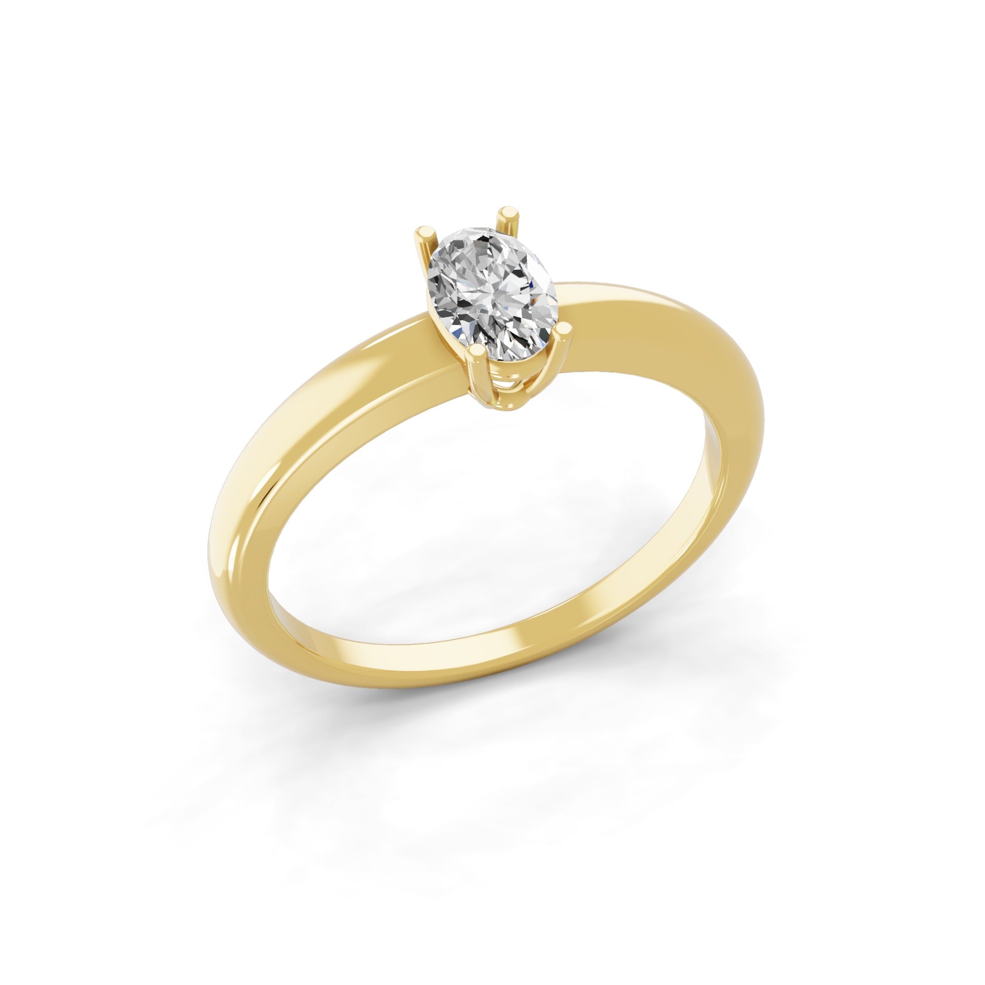 14K Fine Gold Oval Solitaire Ring Lab Grown Diamond 0.50Ct