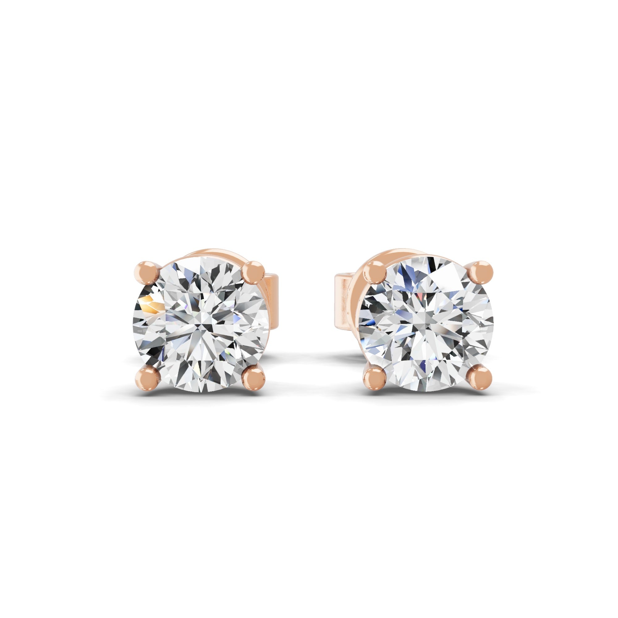 14K Fine Gold Solitaire Round Cut Lab Grown Diamond Stud Earrings 0.50Ct