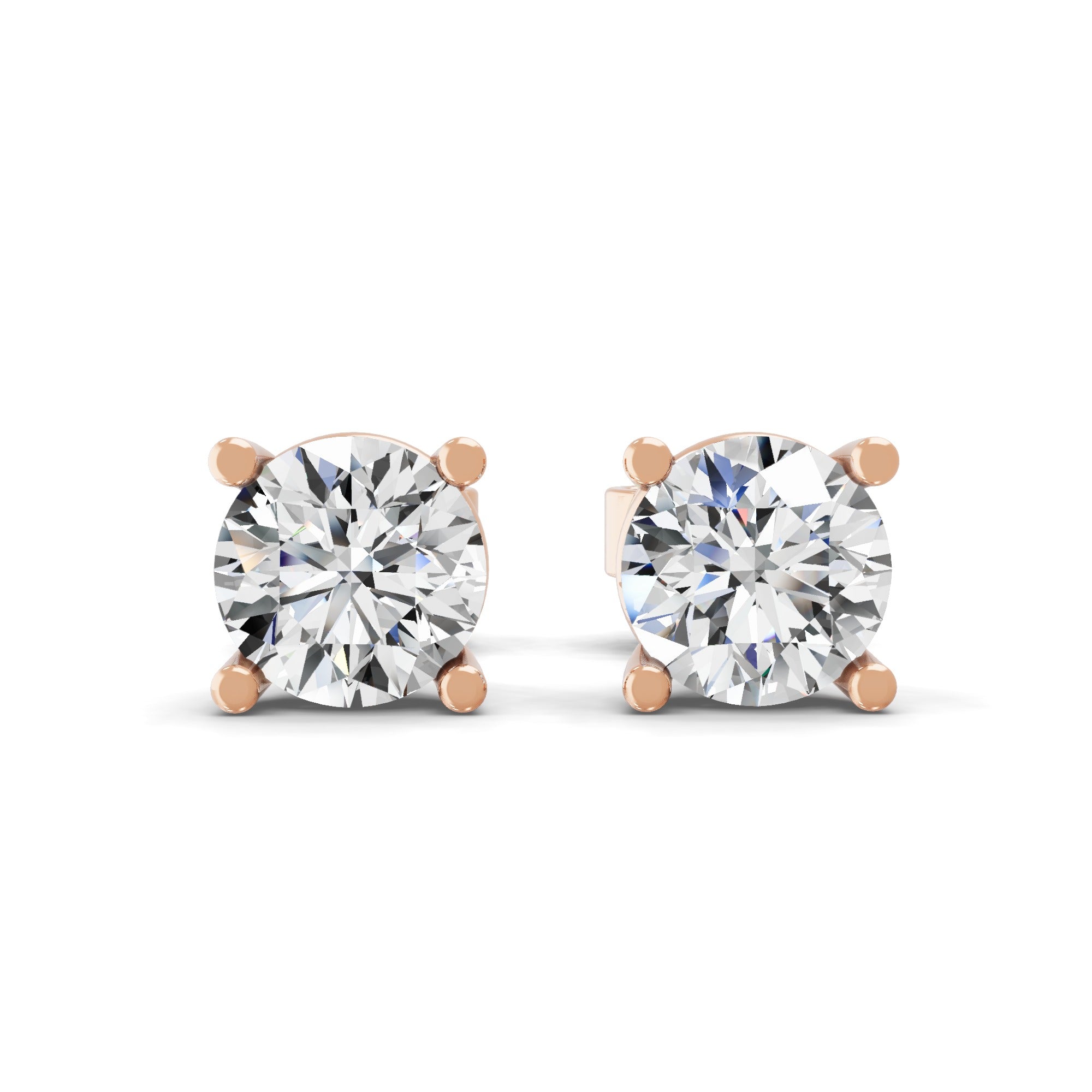 Solitaire Round Lab Grown Diamond 14K Fine Gold Stud Earrings 1.00Ct