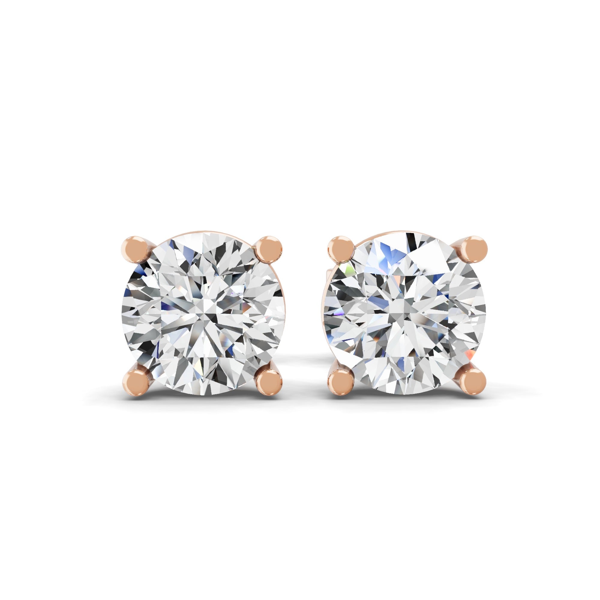 14K Fine Gold Solitaire Round Cut Lab Grown Diamond Stud Earrings 1.50Ct