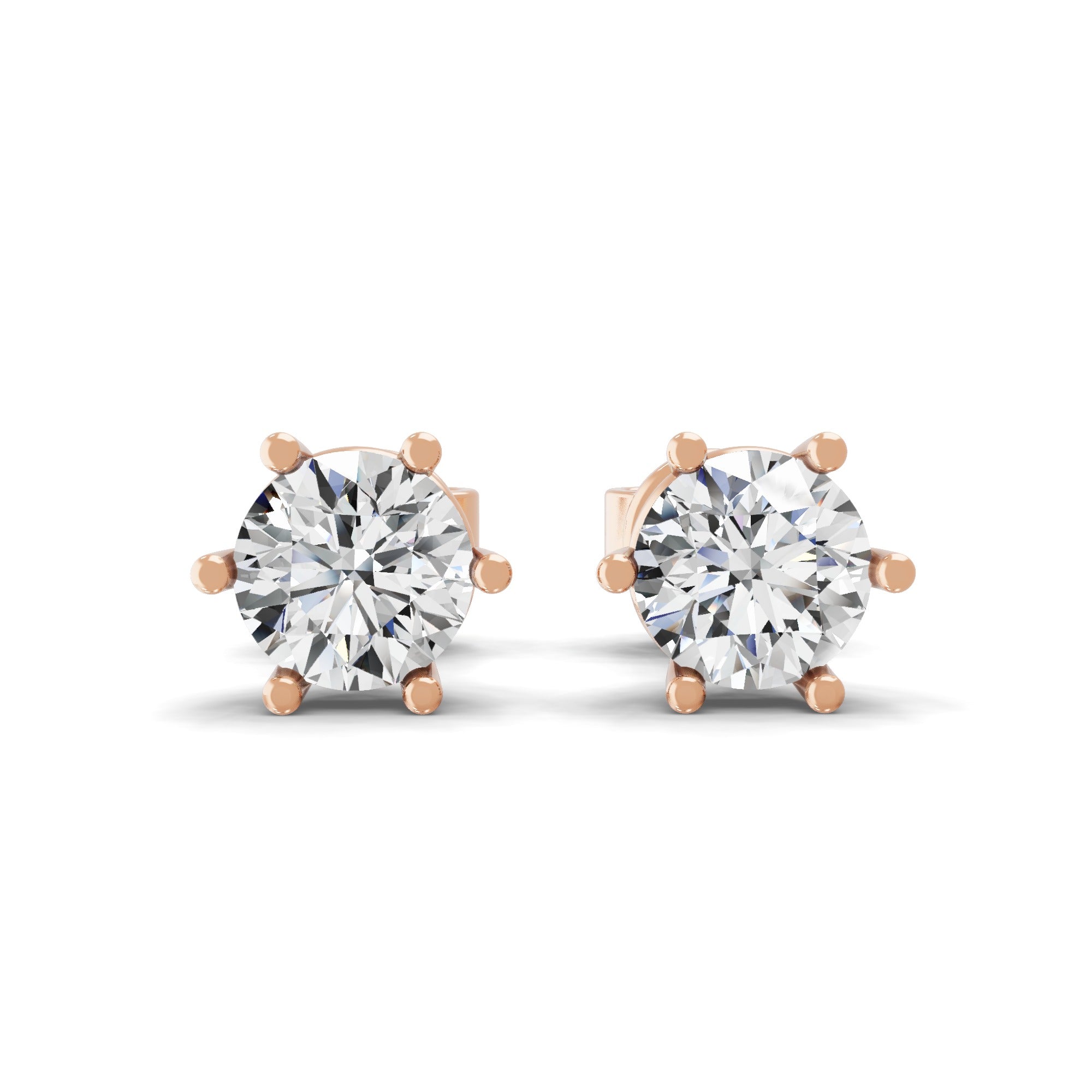 14K Fine Gold Solitaire Round Cut Lab Grown Diamond Stud Earrings 0.70Ct