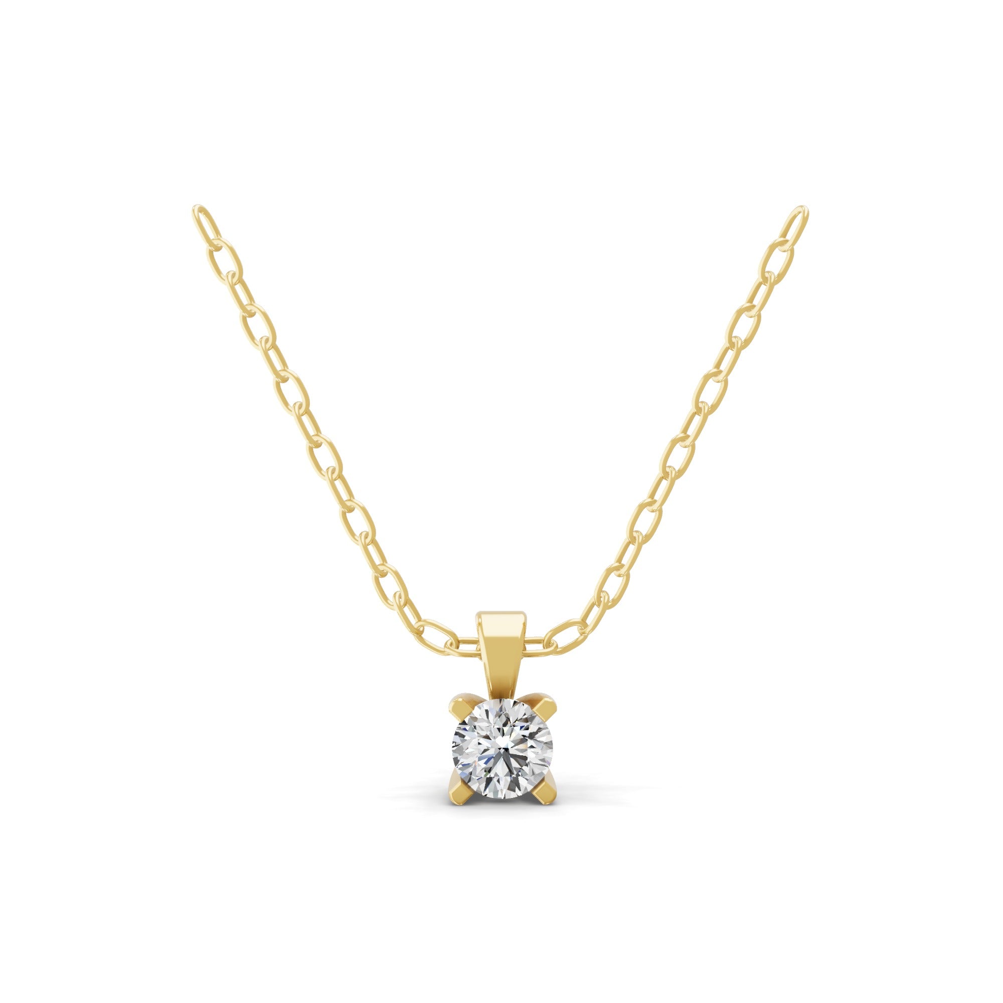 Solitaire 0.25Ct Round Cut Lab Grown Diamond Pendant 14K Fine Gold Necklace