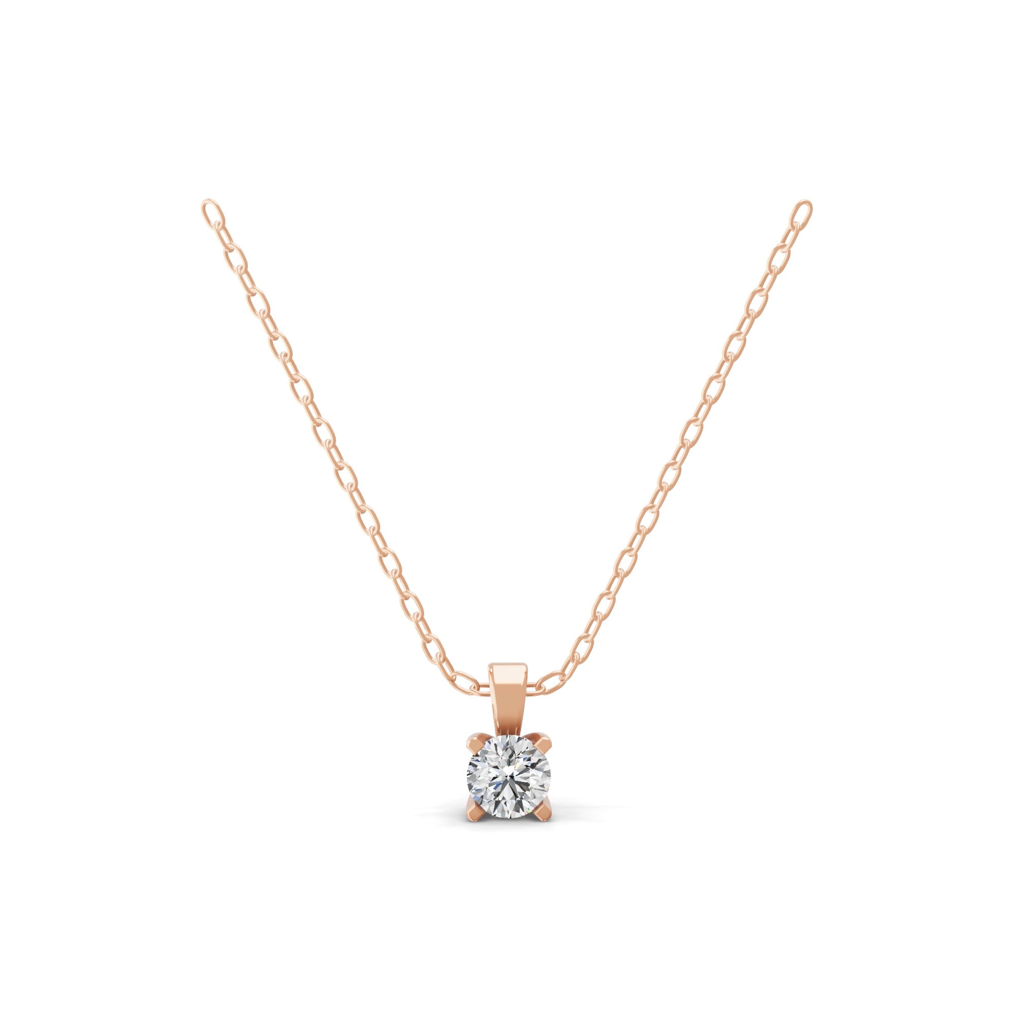 14K Fine Gold Solitaire Lab Grown Round Diamond Pendant Necklace 0.76Ct
