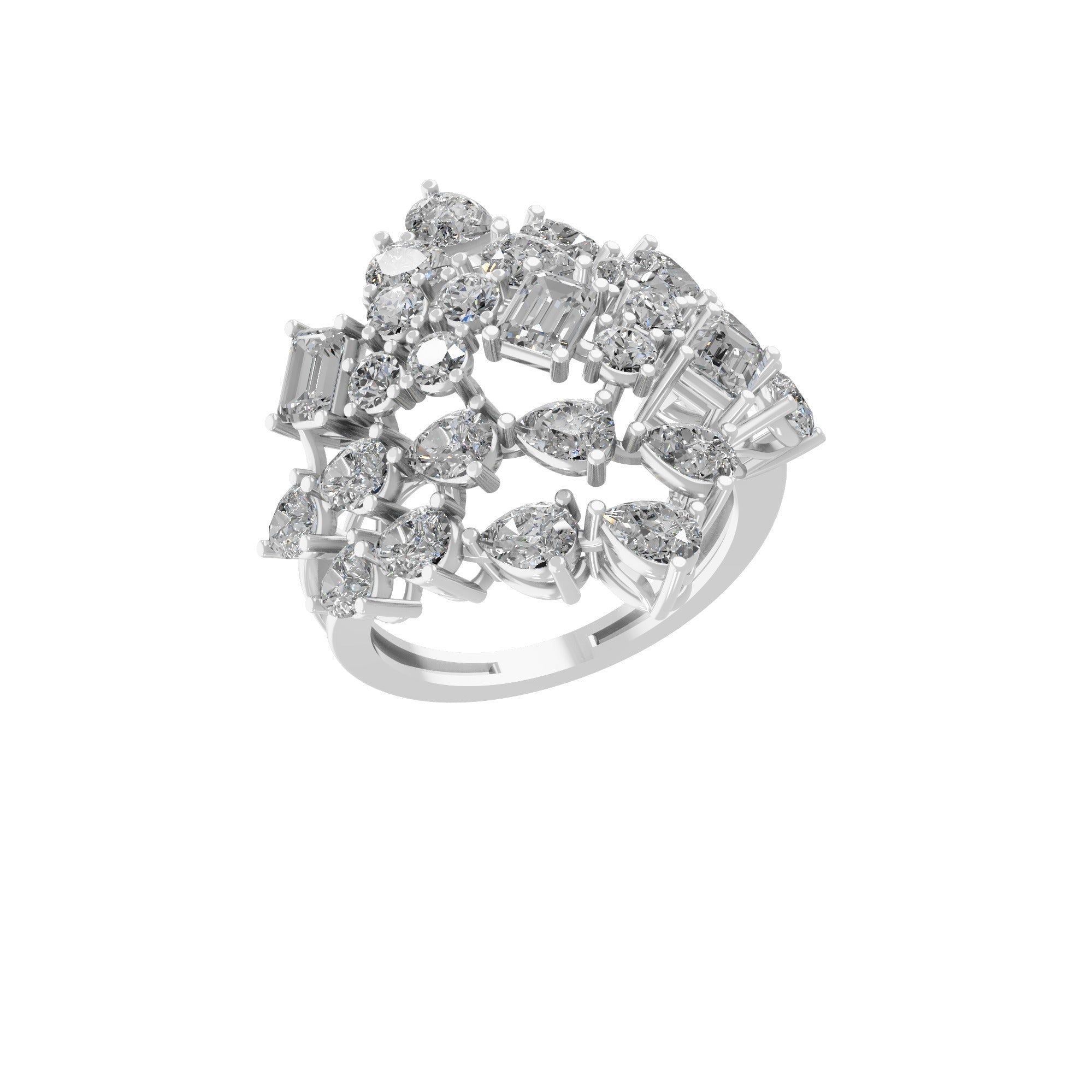 14K Fine Gold Lab Grown Multi Shape Diamond Cluster Ring 3.36Ct