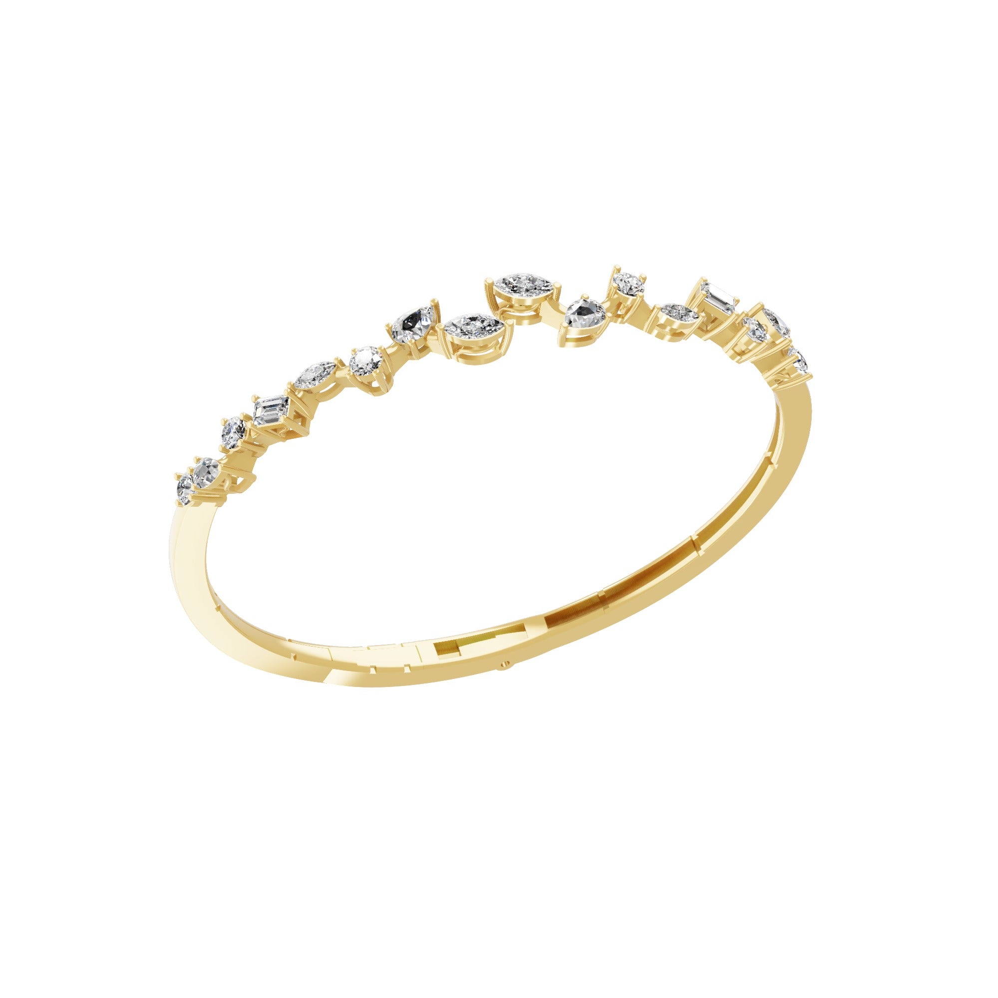 Lab Grown Multi Diamond 2.13Ct Cuff Bangle Bracelet 14K Fine Gold