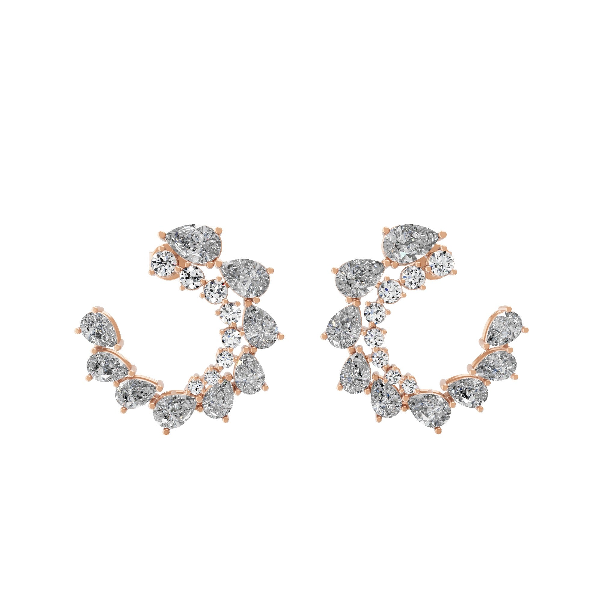 14K Fine Gold Pear Round Lab Grown Diamond Hoop Earrings 5.01Ct