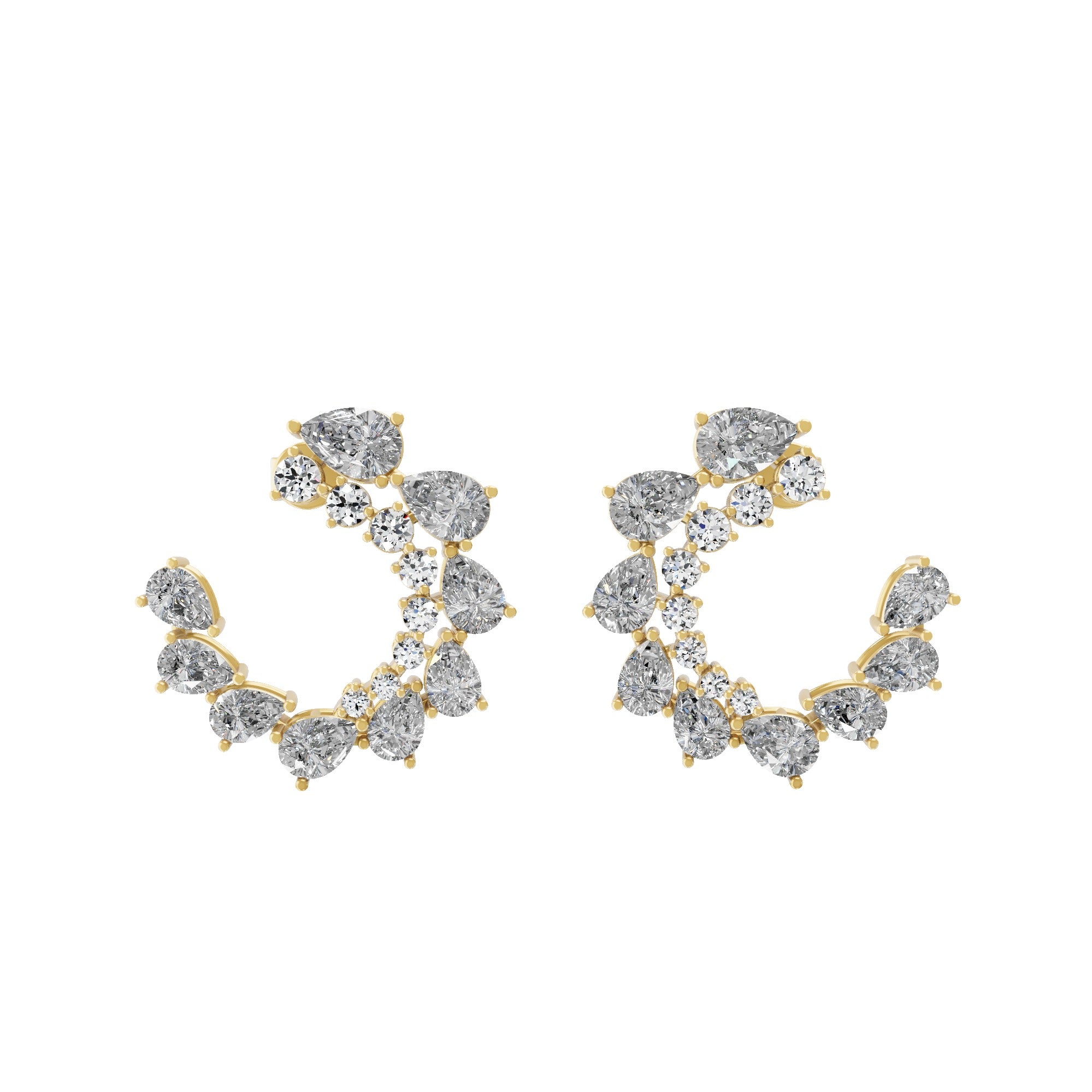 14K Fine Gold Pear Round Lab Grown Diamond Hoop Earrings 5.01Ct