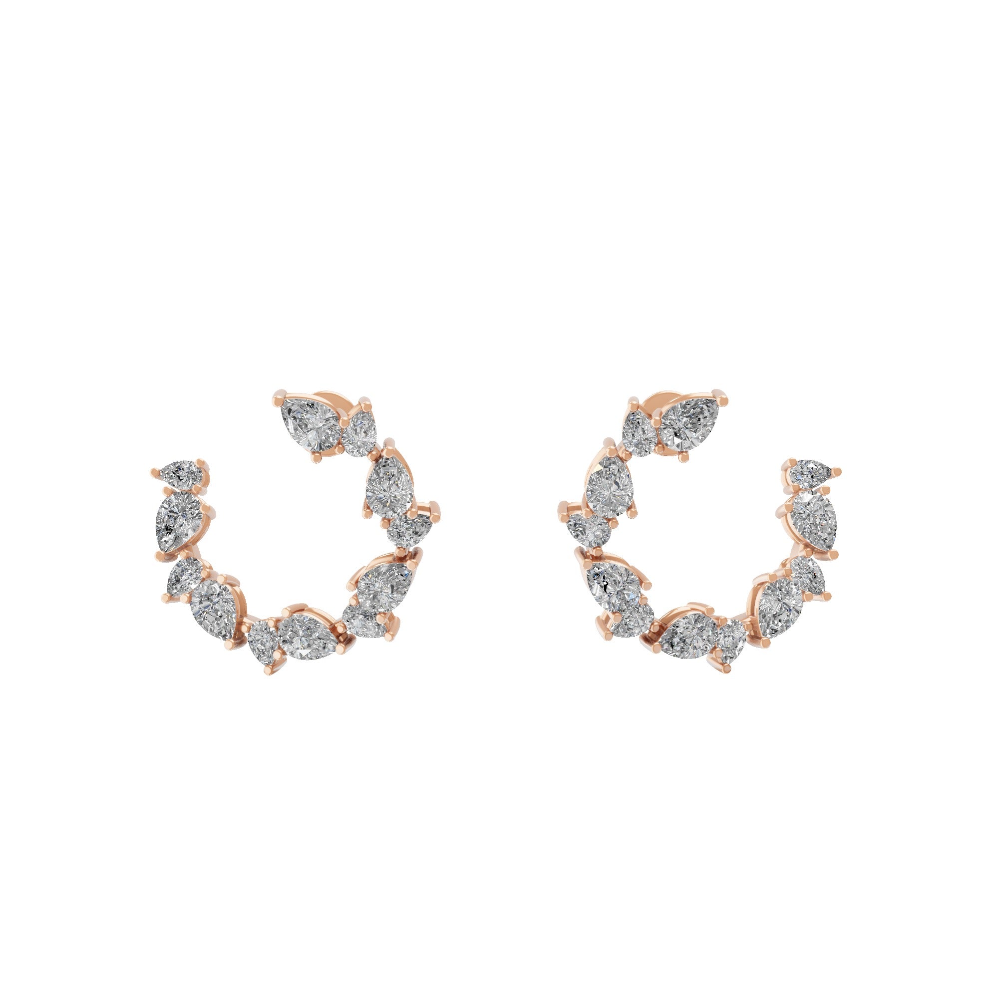 Lab Grown Diamond Pear Cut 2.30Ct Half Hoop Earrings 14K Fine Gold