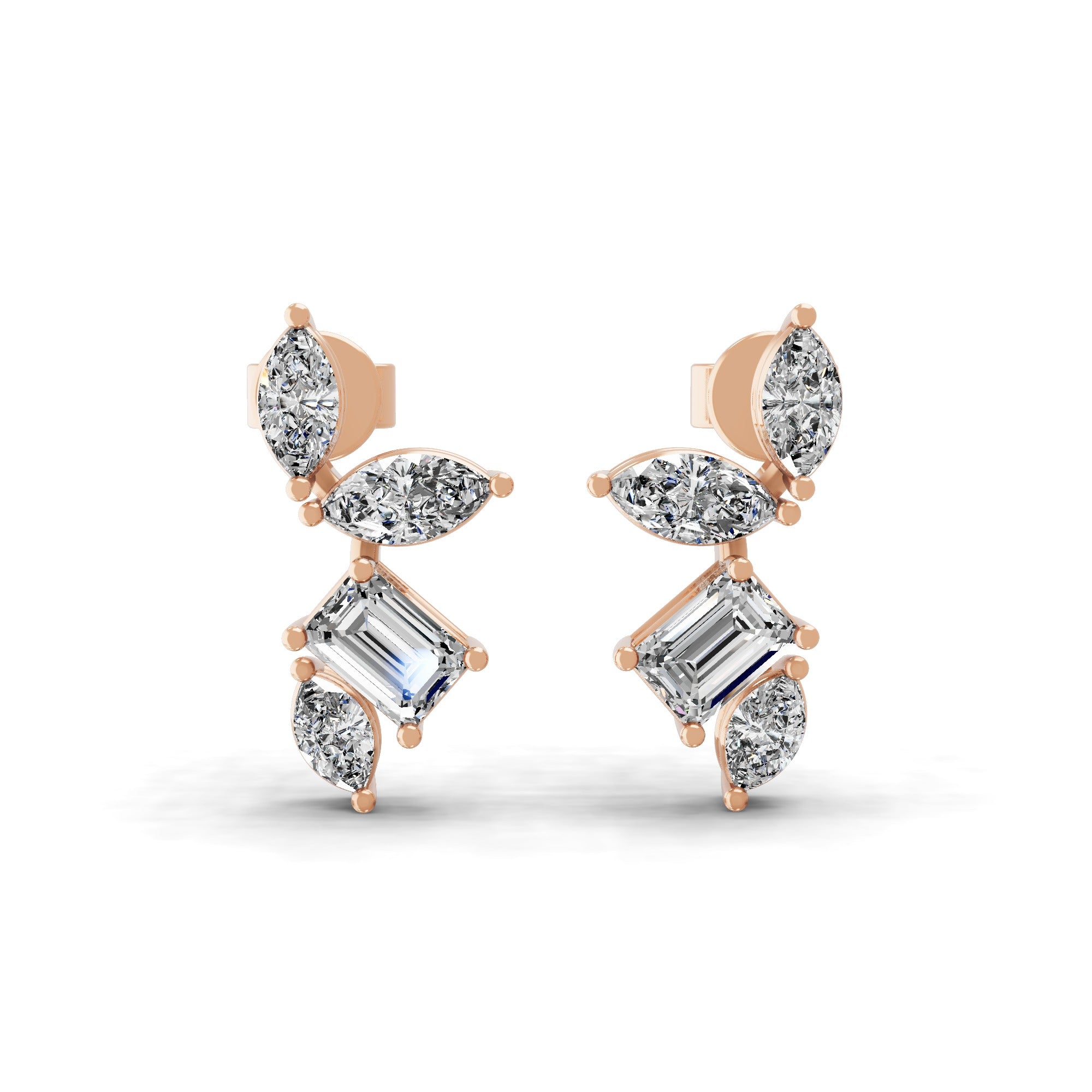 1.15Ct Emerald Cut Lab Grown Diamonds Stud Earrings 14K Fine Gold