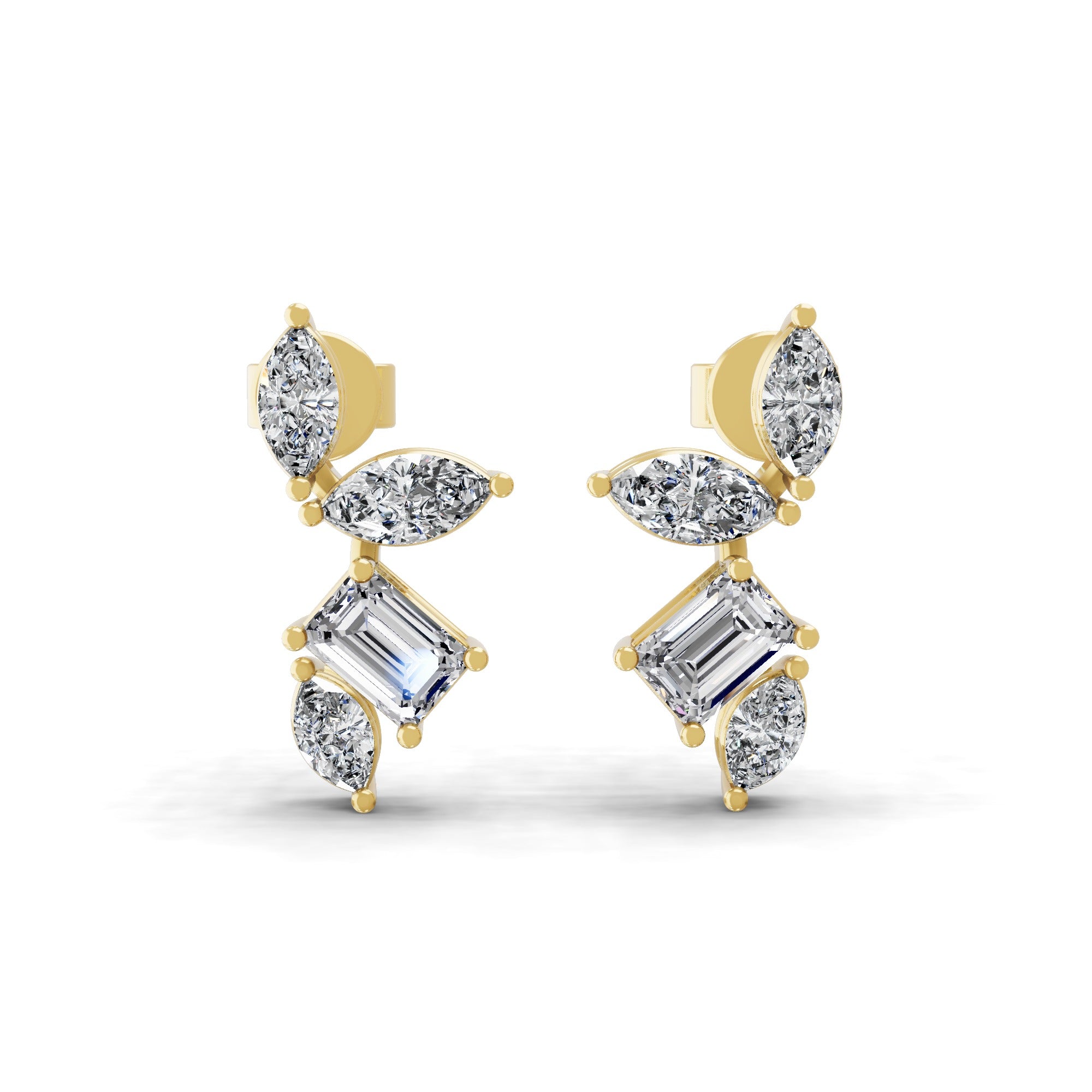 1.15Ct Emerald Cut Lab Grown Diamonds Stud Earrings 14K Fine Gold