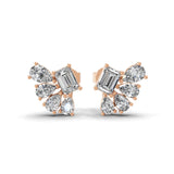 14K Fine Gold Trilogy Melody Stud Earrings Lab Grown Diamond 1.18Ct