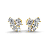 14K Fine Gold Trilogy Melody Stud Earrings Lab Grown Diamond 1.18Ct