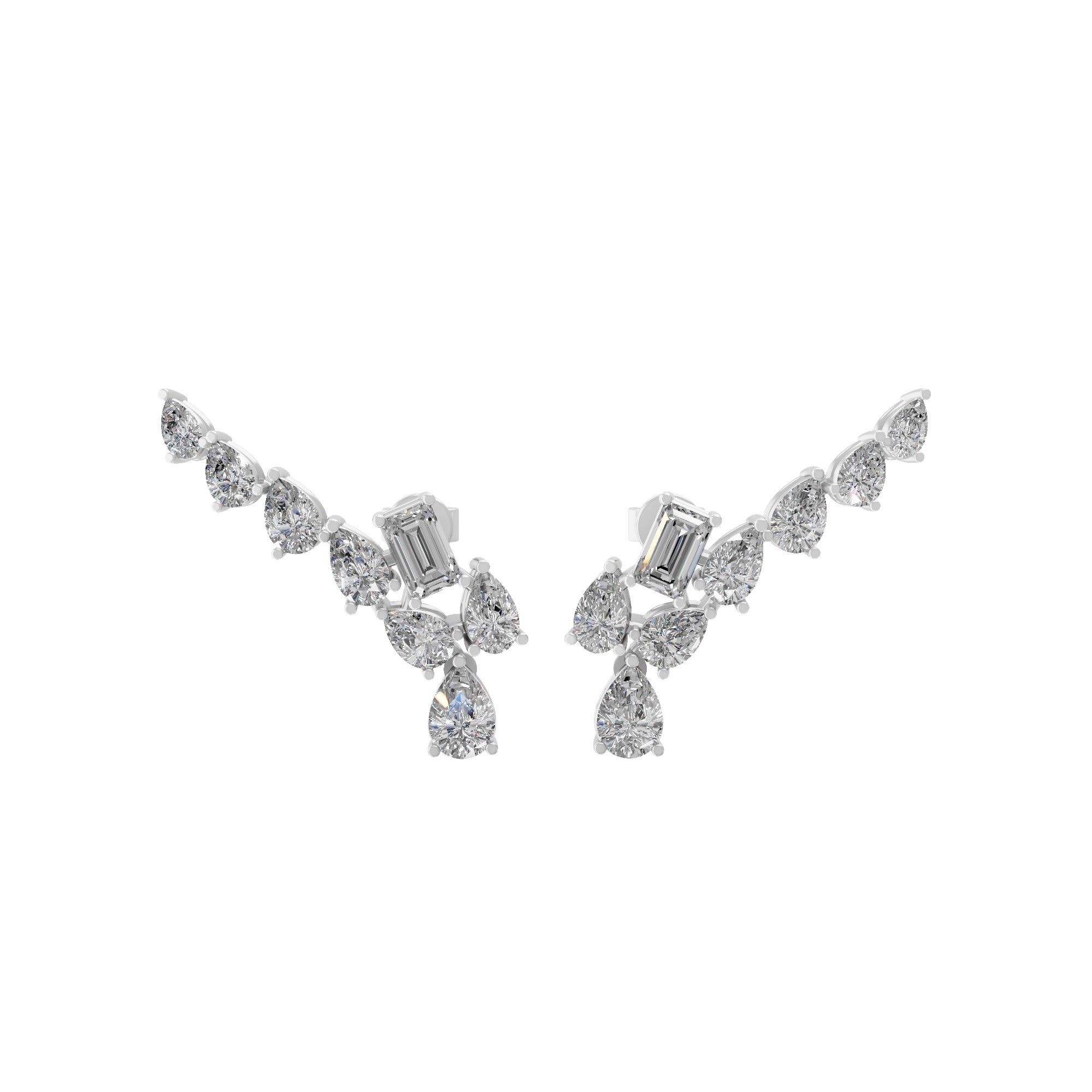 Mix Cut Lab Grown Diamonds Crawler Earring 3.44Ct 14K Fine Gold