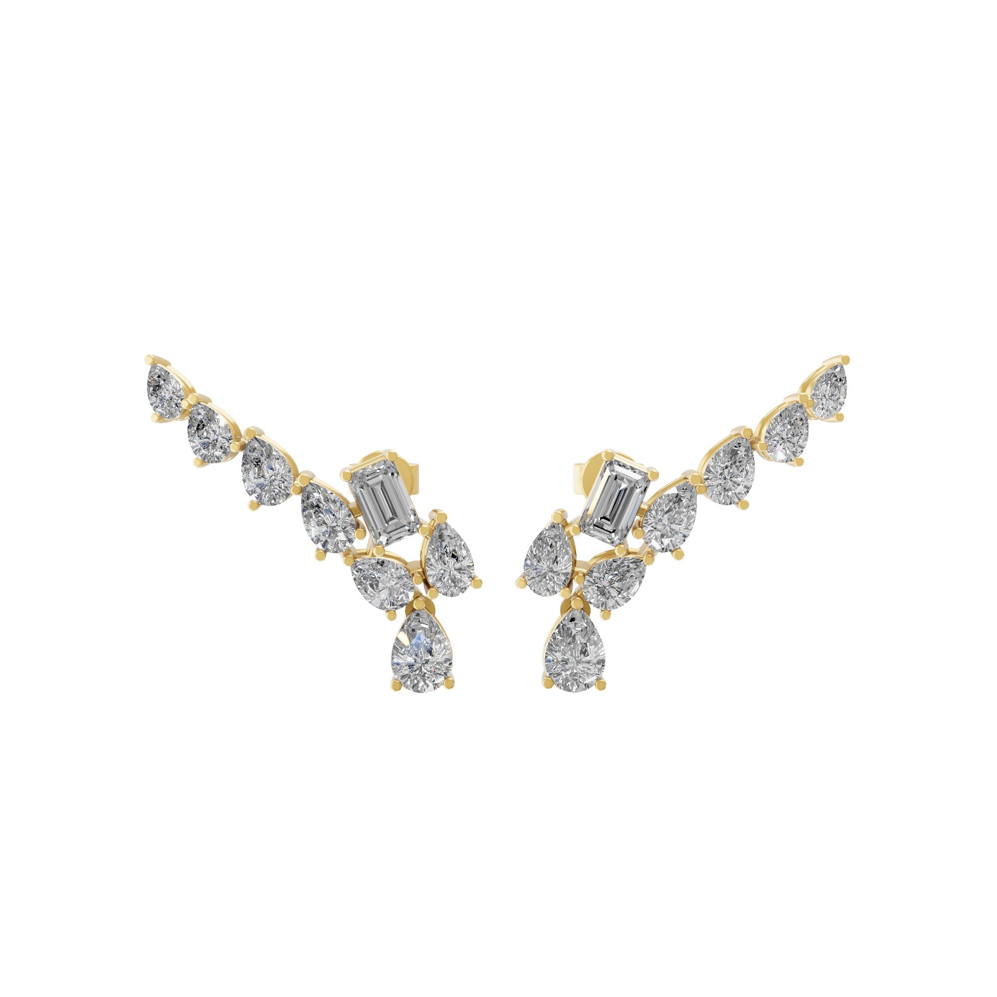 Mix Cut Lab Grown Diamonds Crawler Earring 3.44Ct 14K Fine Gold