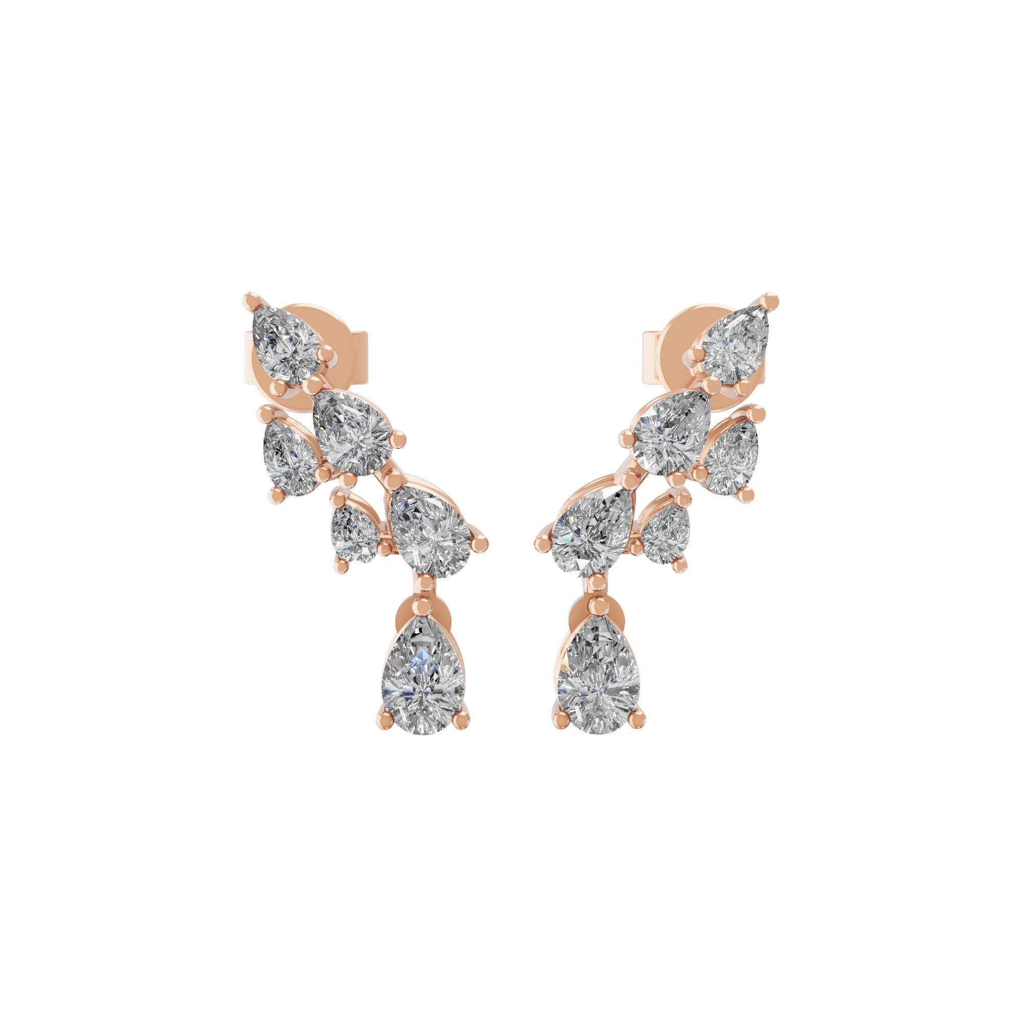 14K Fine Gold Linear Drop Climber Earring 0.93Ct Lab Grown Diamond