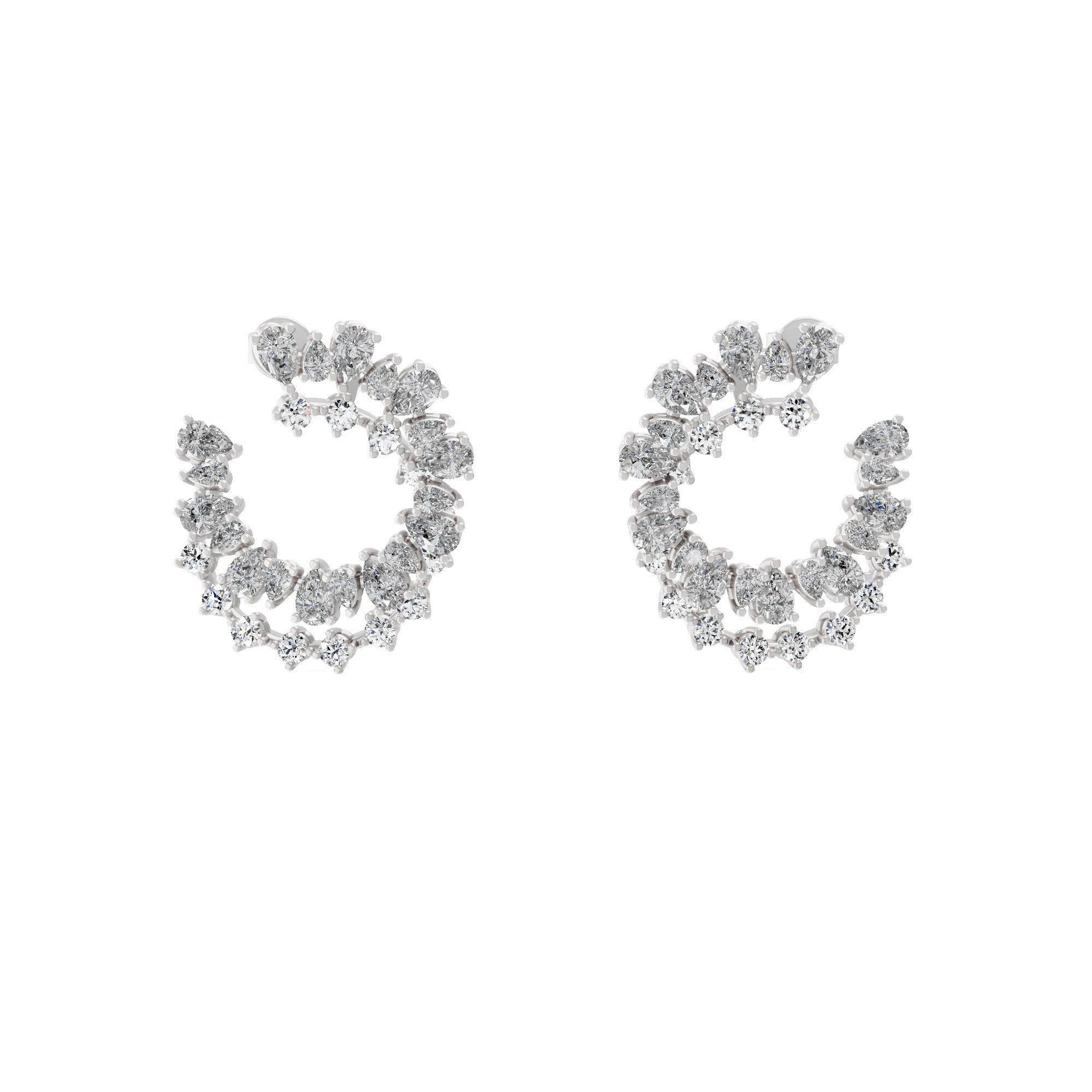 3.85Ct 14K Fine Gold Pear Round Cut Lab Grown Diamond Curved Hoop Earrings