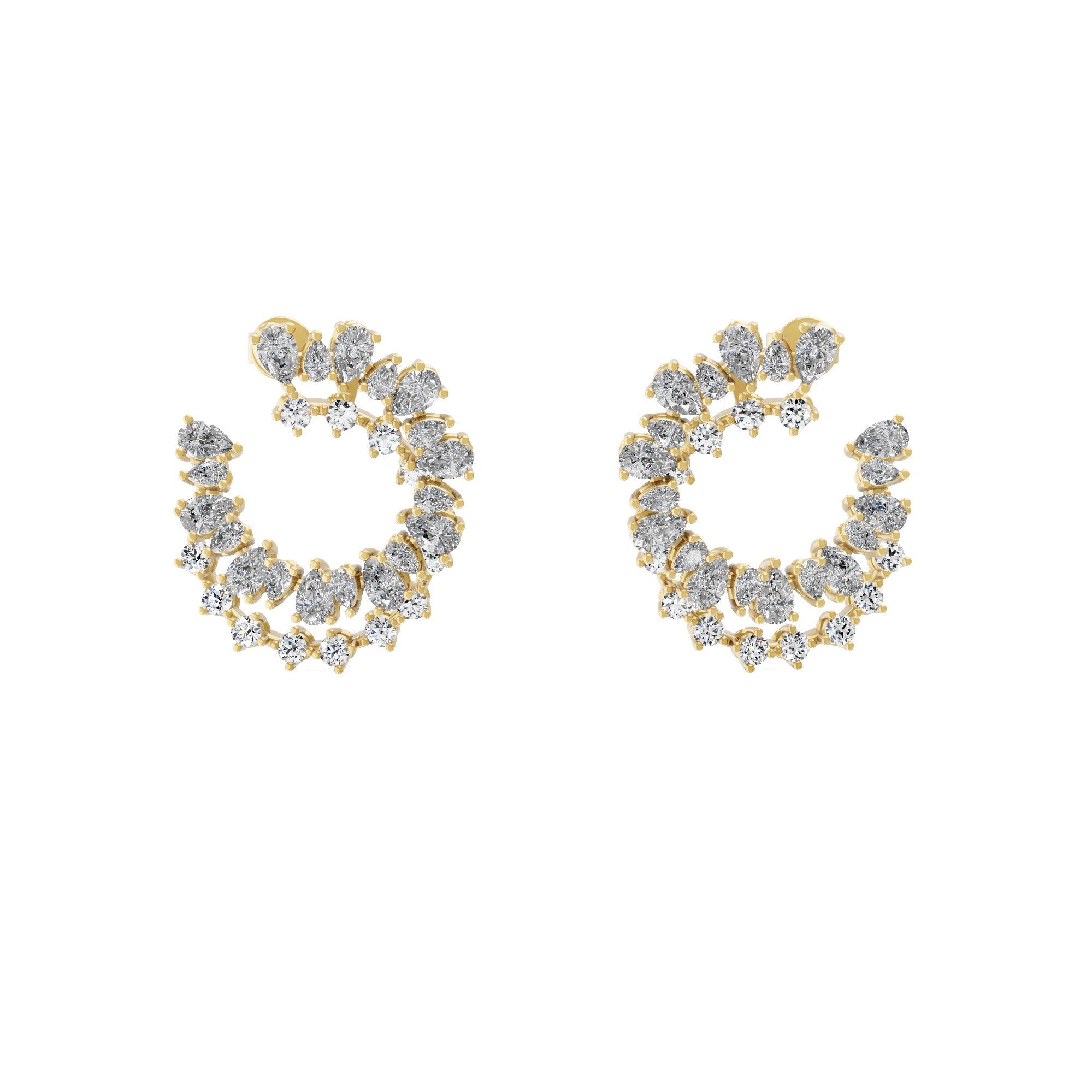 3.85Ct 14K Fine Gold Pear Round Cut Lab Grown Diamond Curved Hoop Earrings