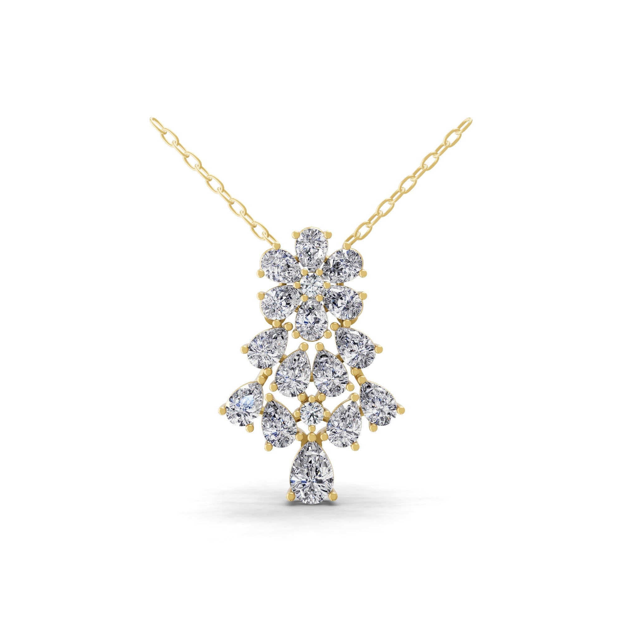 2.77Ct Lab Grown Pear Round Diamond Cluster Pendant 14K Fine Gold Necklace