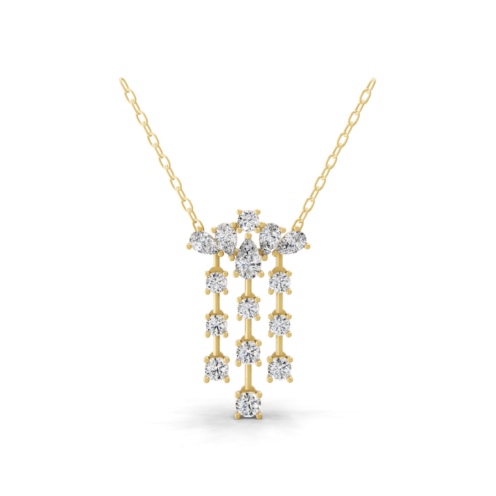 Lab Grown Diamond 14K Fine Gold Round Pear Cut Charm Pendant Necklace 1.50Ct