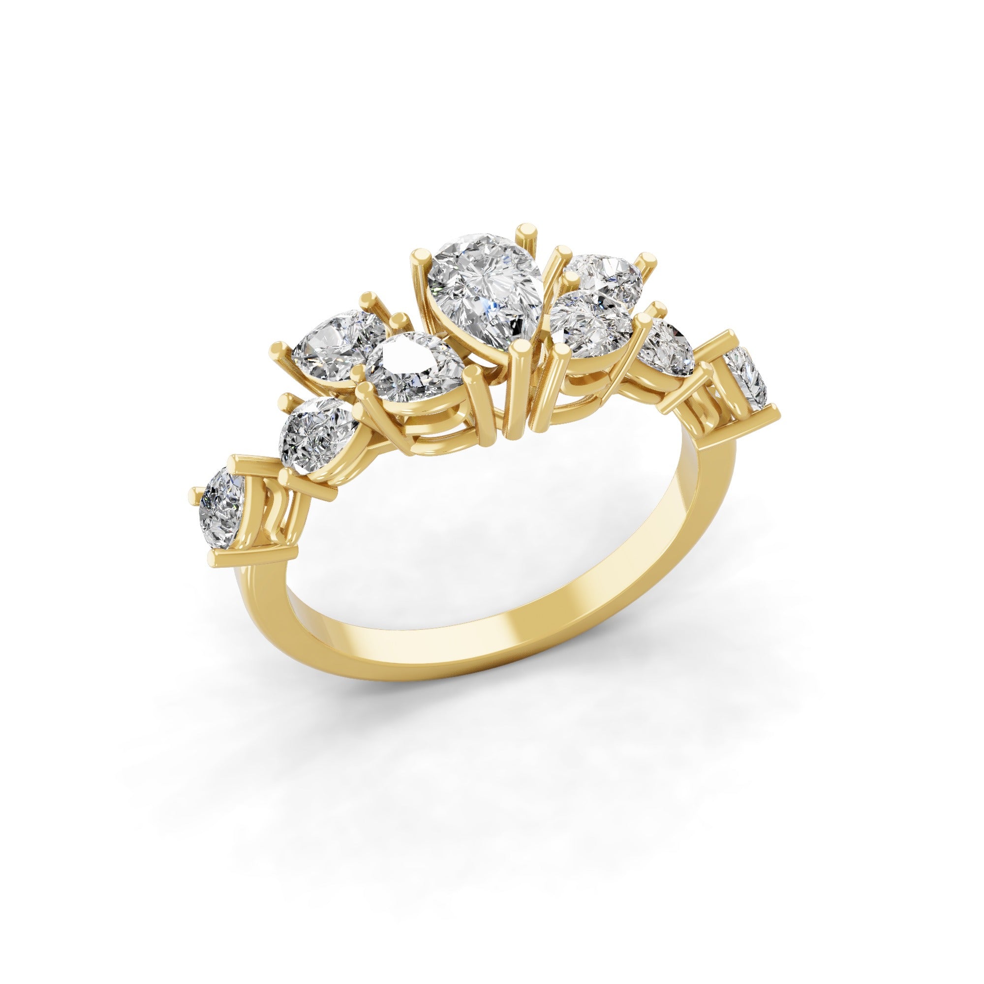 Lab Grown Pear Cut Diamond 14K Fine Gold Stackable Band Ring 1.58Ct