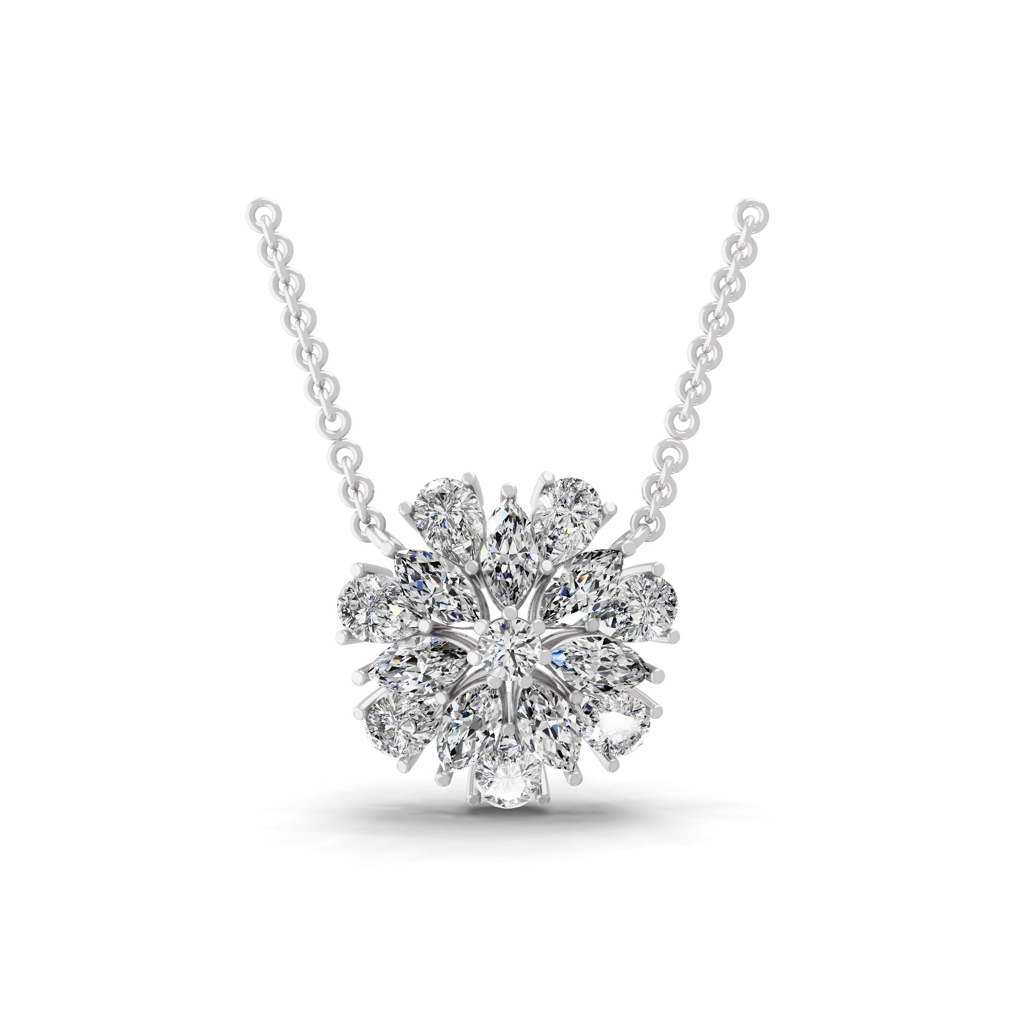 4.67Ct Multi Shape Lab Grown Diamond Pendant Floral Cluster Necklace 14K Fine Gold