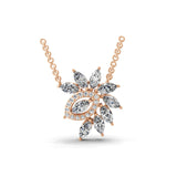 14K Fine Gold 2.46Ct Round Marquise Lab Grown Diamond Leaf Pendant Necklace