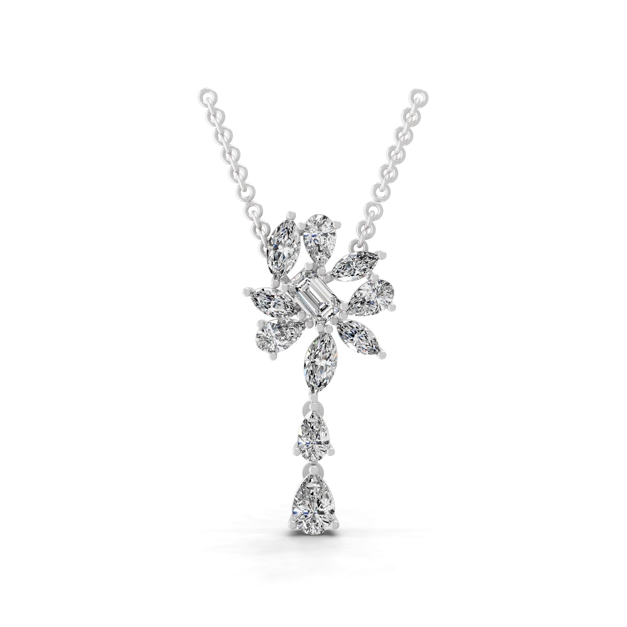 Lab Grown Multi Cut Diamond Cluster Pendant 14K Fine Gold Necklace 2.75Ct
