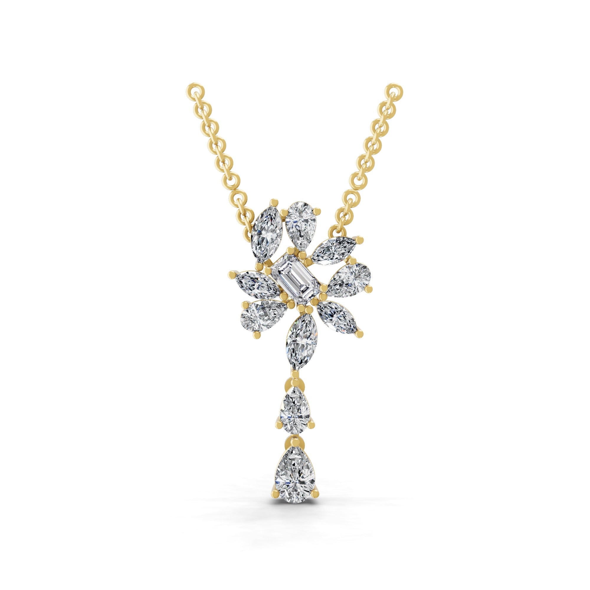 Lab Grown Multi Cut Diamond Cluster Pendant 14K Fine Gold Necklace 2.75Ct