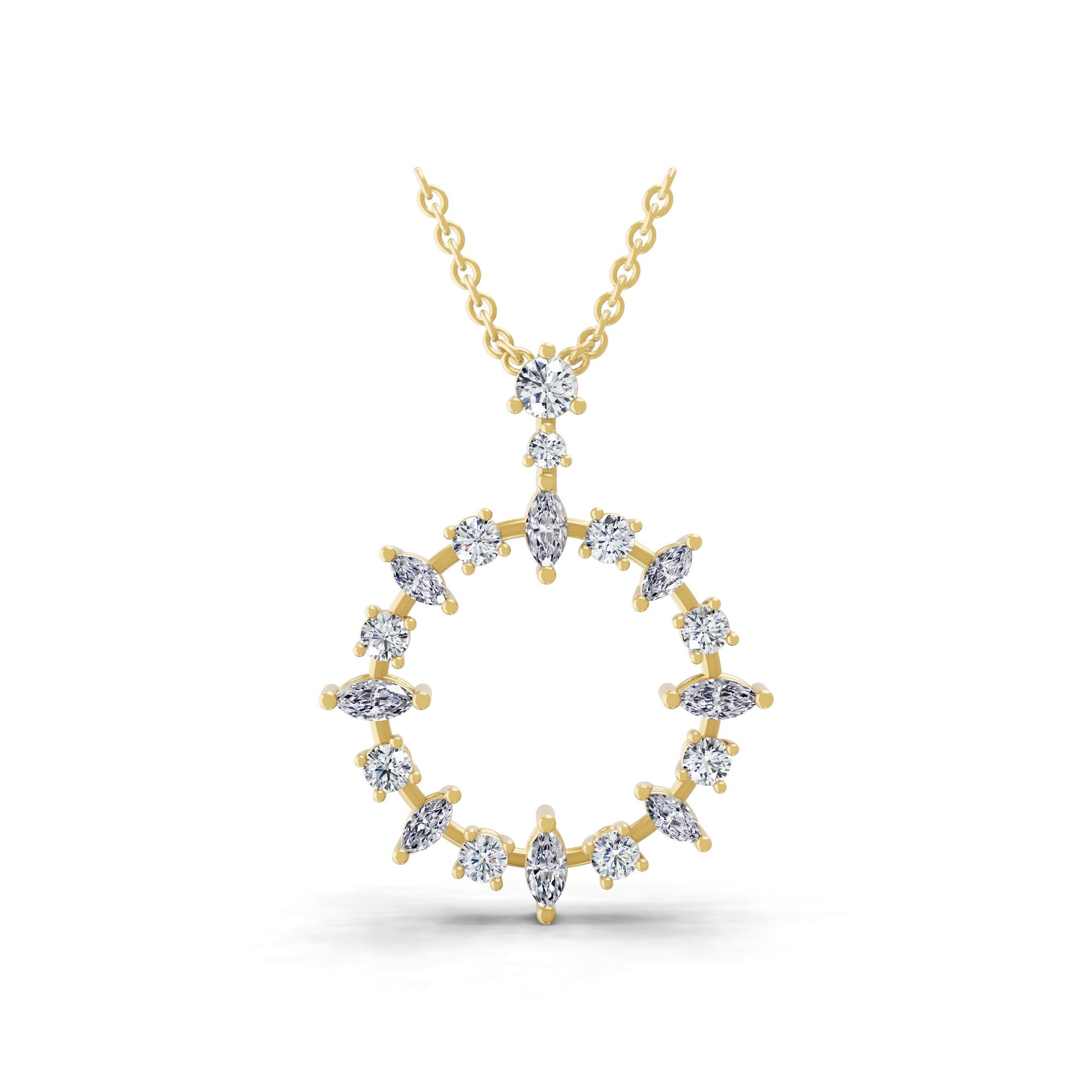 0.78Ct Lab Grown Round Marquise Diamond Circle Pendant 14K Fine Gold Necklace
