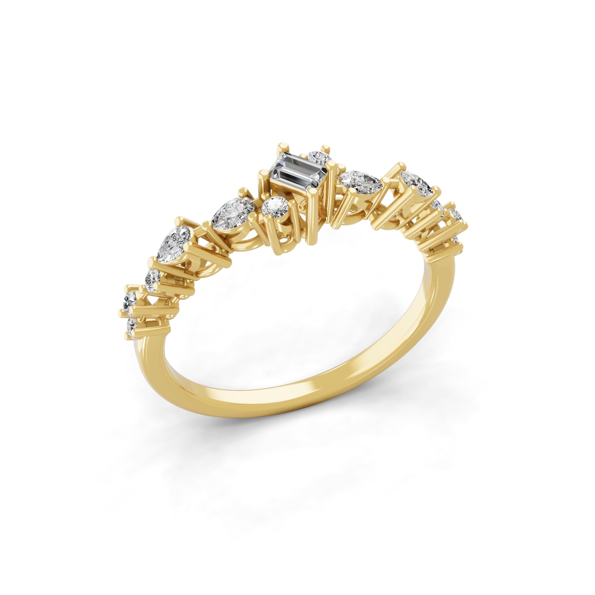 14K Fine Gold 0.92Ct Multi Stone Lab Grown Diamond Twisted Promise Ring